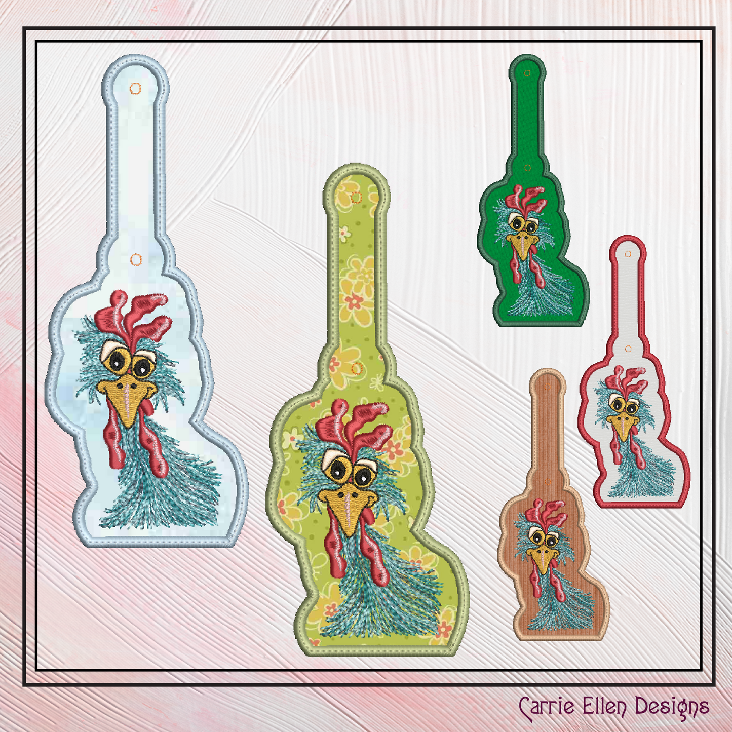 Whimsical Chicken ITH Key Fob Machine Embroidery Design | Funny Farm Animal In-The-Hoop Project (2569)