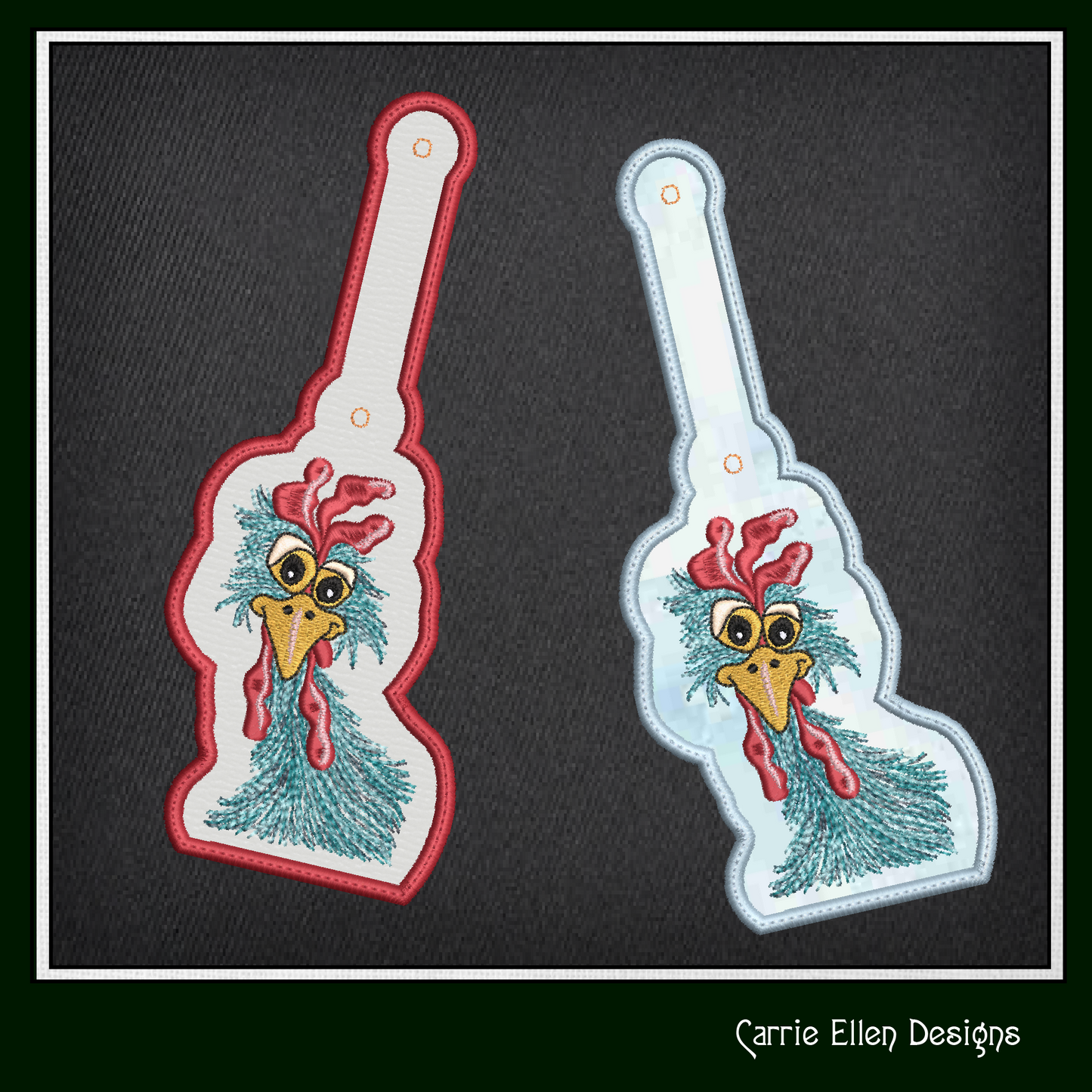 Whimsical Chicken ITH Key Fob Machine Embroidery Design | Funny Farm Animal In-The-Hoop Project (2569)