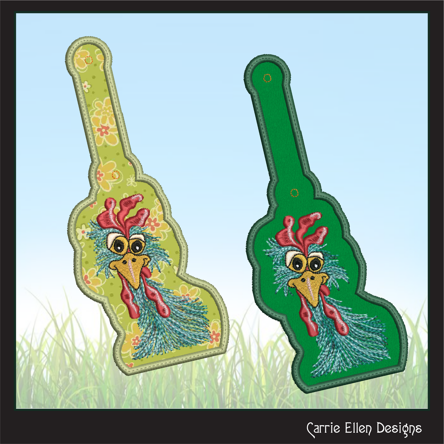 Whimsical Chicken ITH Key Fob Machine Embroidery Design | Funny Farm Animal In-The-Hoop Project (2569)