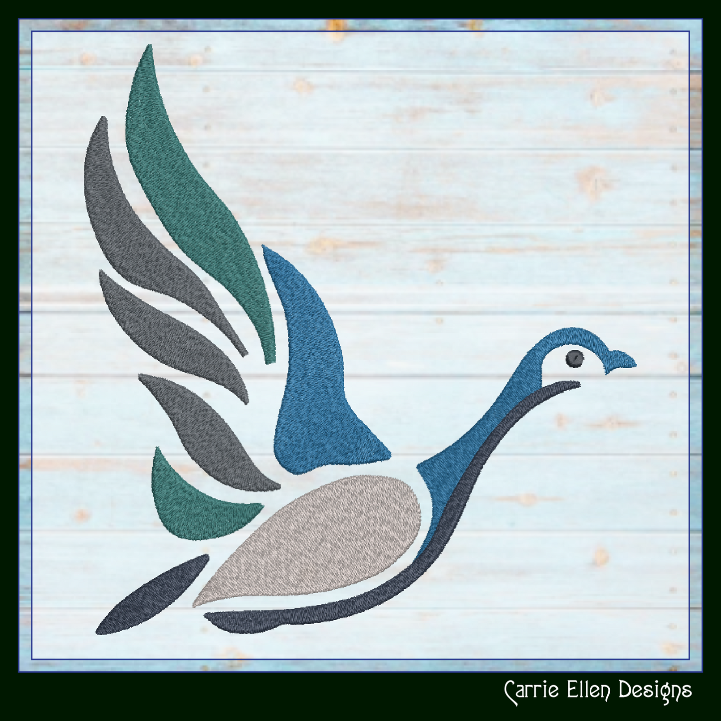 Flying Duck Machine Embroidery Design – Artistic Mallard Bird in Flight, 6 Sizes (2570)