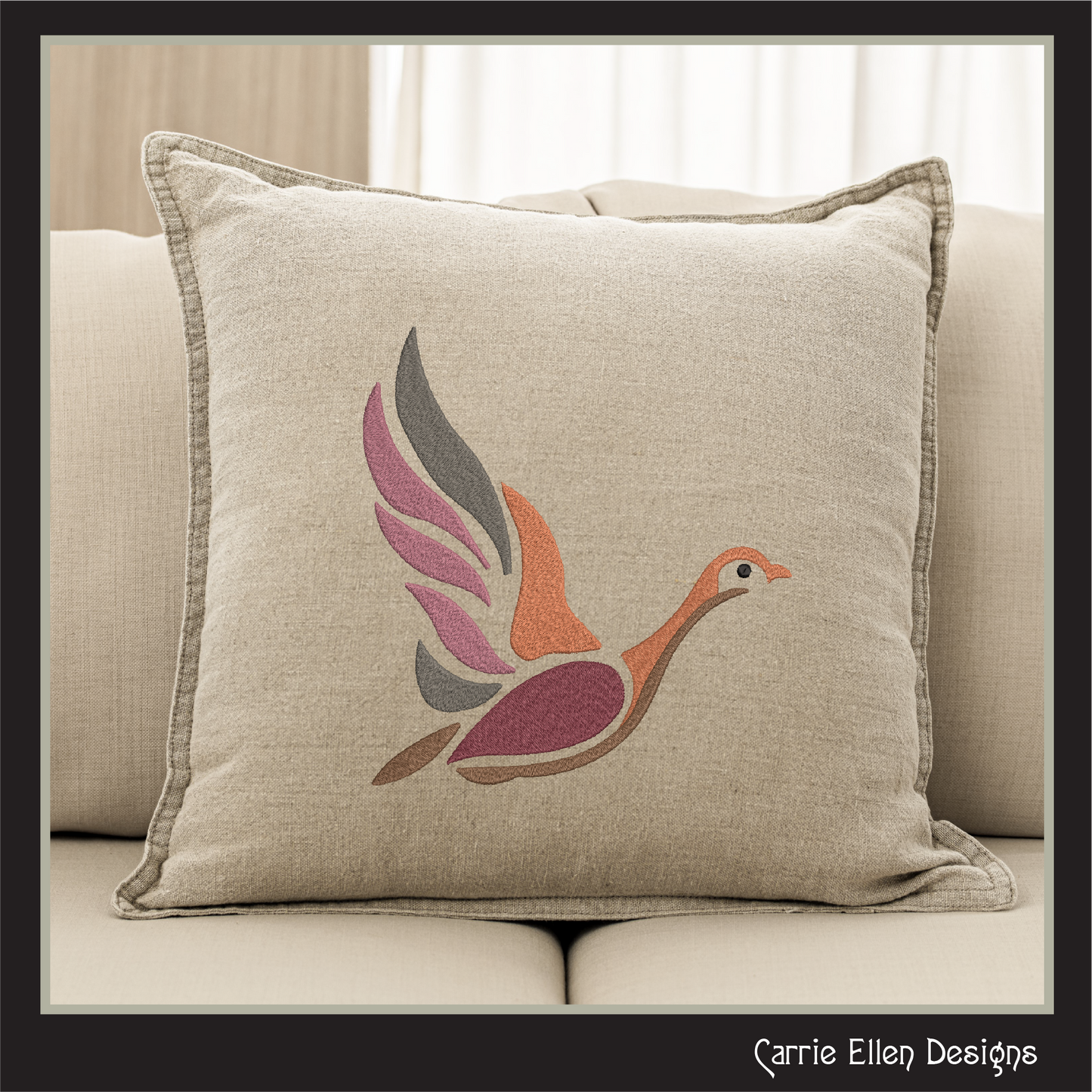 Flying Duck Machine Embroidery Design – Artistic Mallard Bird in Flight, 6 Sizes (2570)