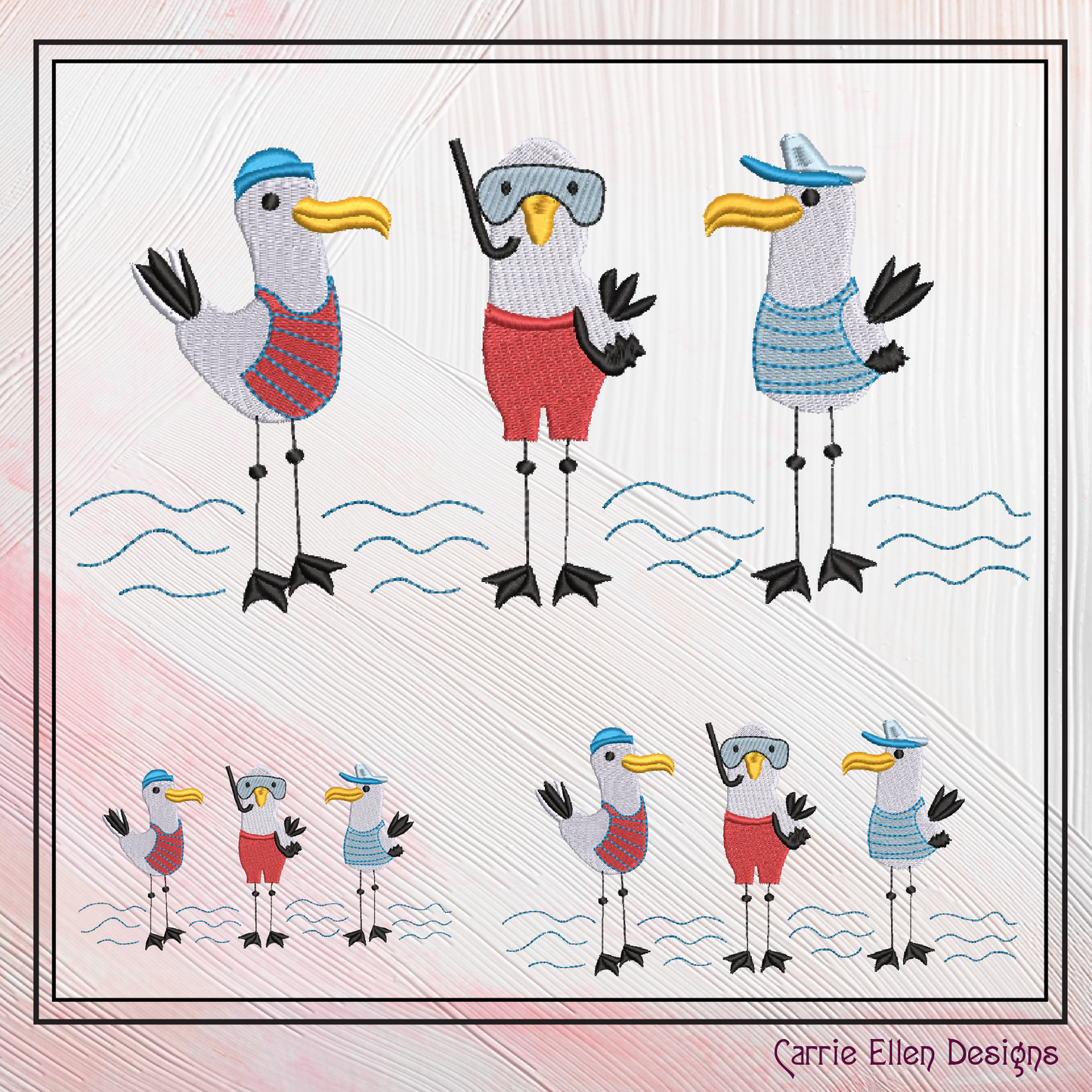 Seagull Machine Embroidery Design, Pirate Birds Embroidery Pattern, Seagull Pirate Beach Design, 6 Sizes (2577)