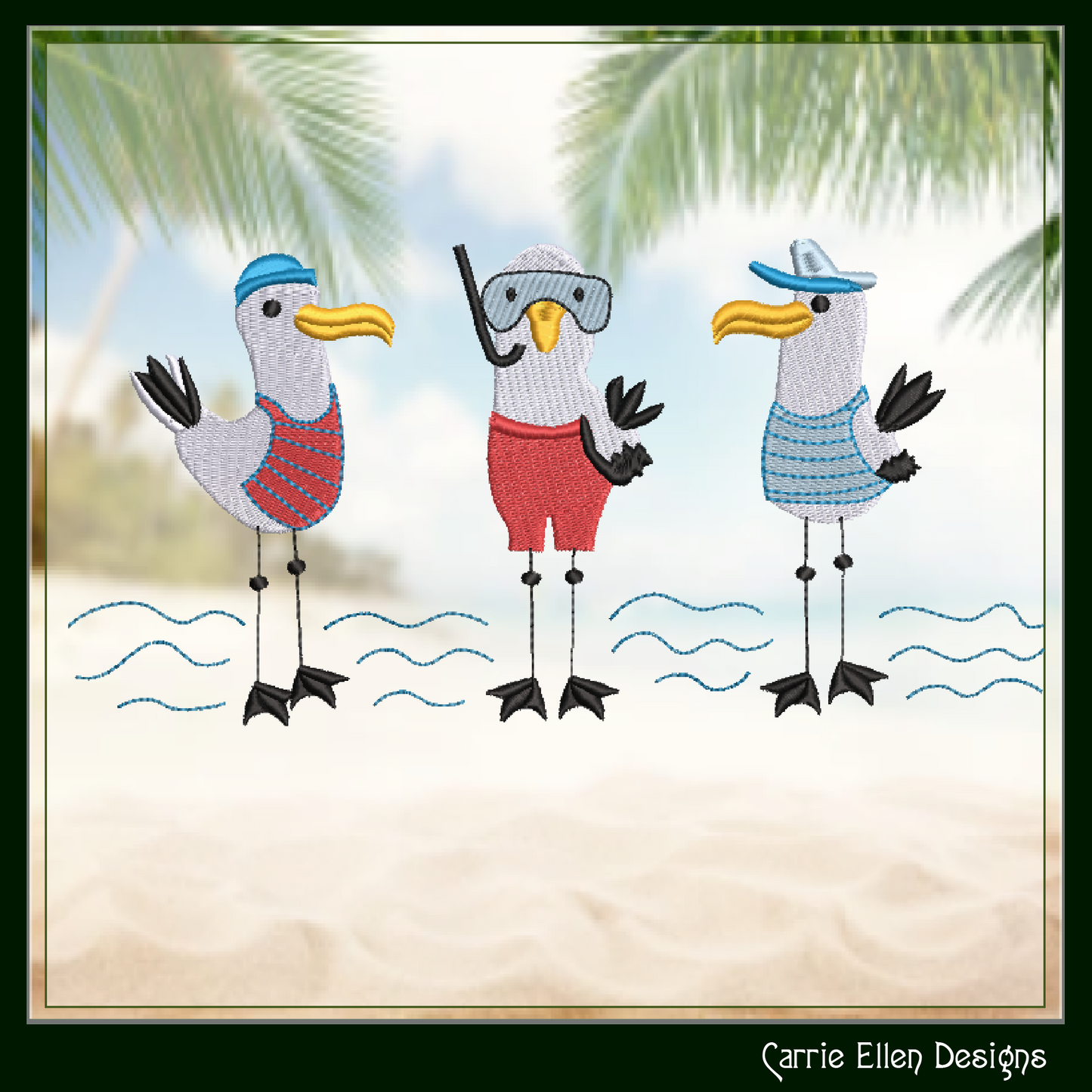 Seagull Machine Embroidery Design, Pirate Birds Embroidery Pattern, Seagull Pirate Beach Design, 6 Sizes (2577)