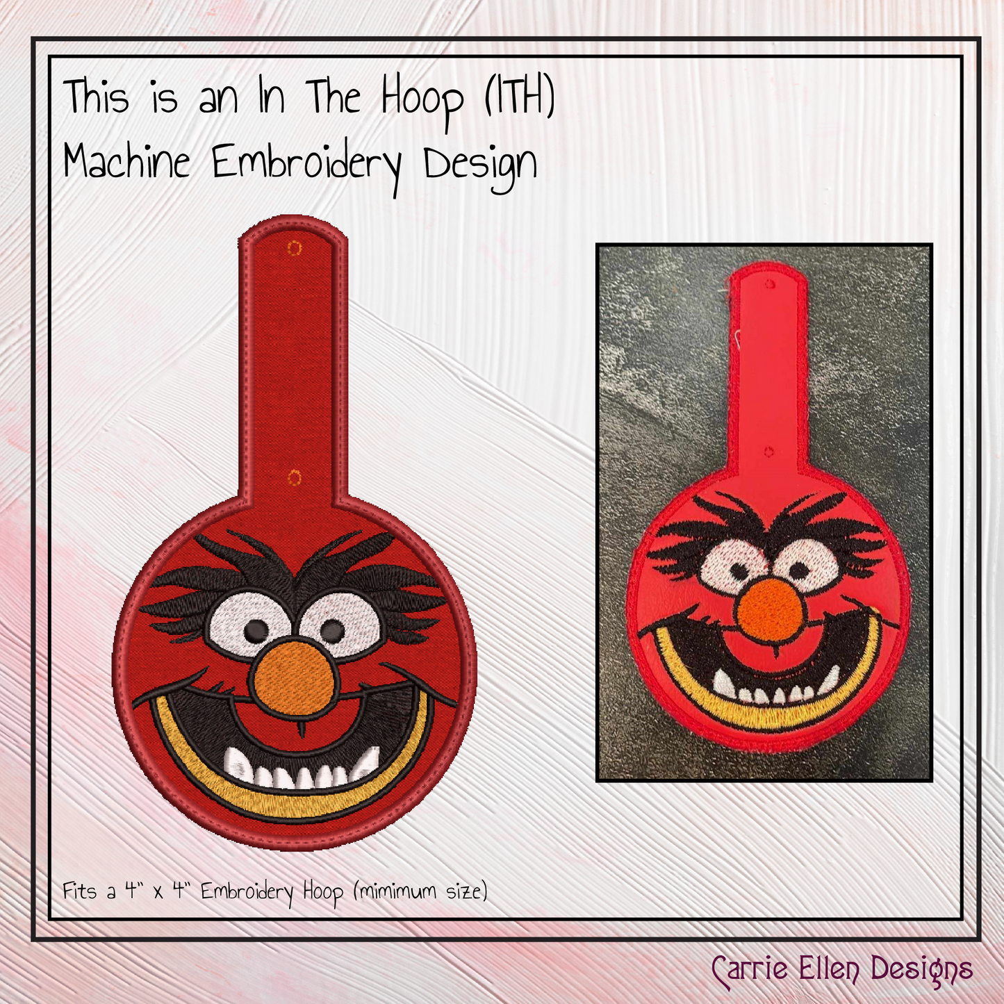 Animal ITH Key Fob Machine Embroidery Design | Fan Favorite Muppet In-The-Hoop Key Tag (2581)