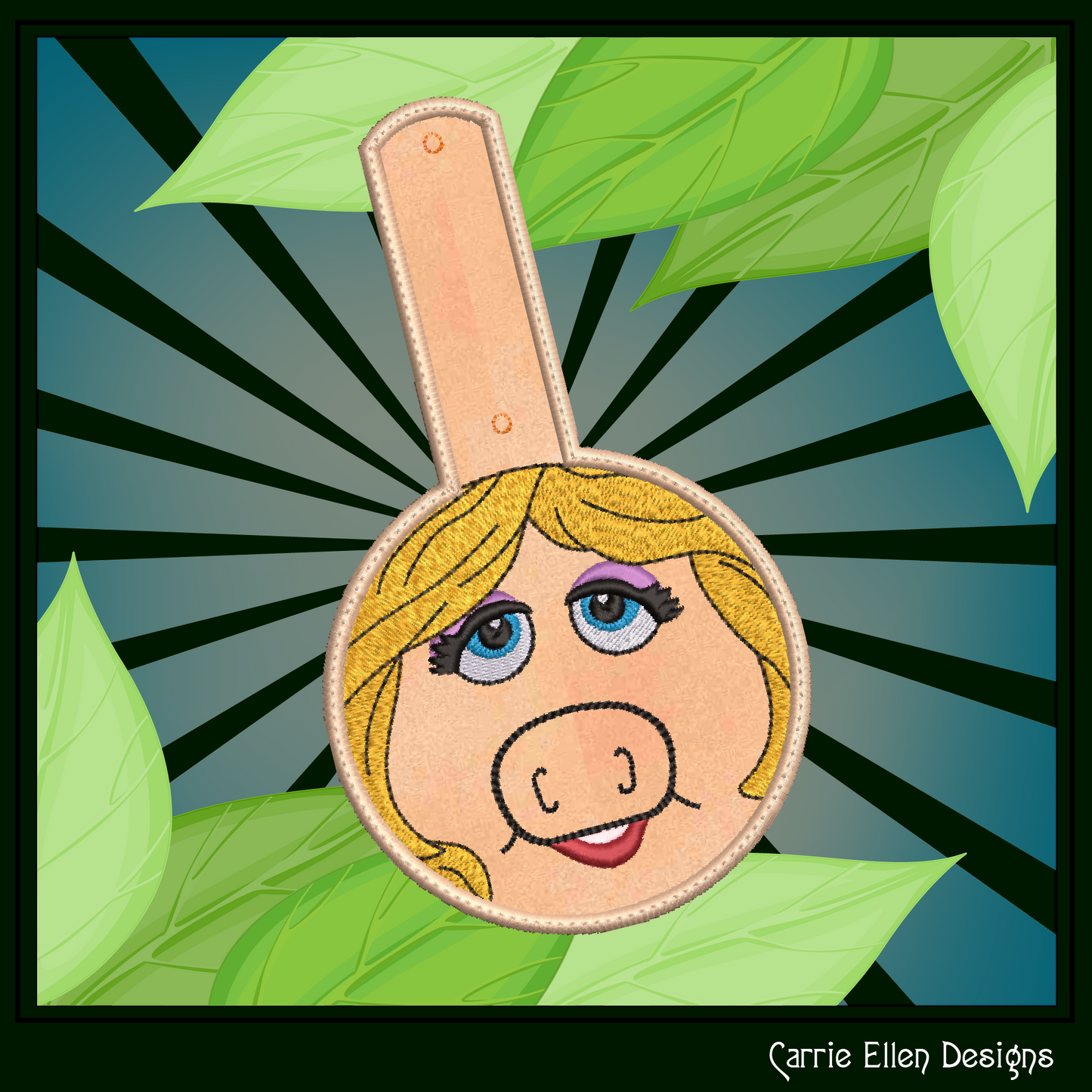 Miss Piggy ITH Key Fob Machine Embroidery Design | Fan Favorite Muppet In-The-Hoop Key Tag (2598)