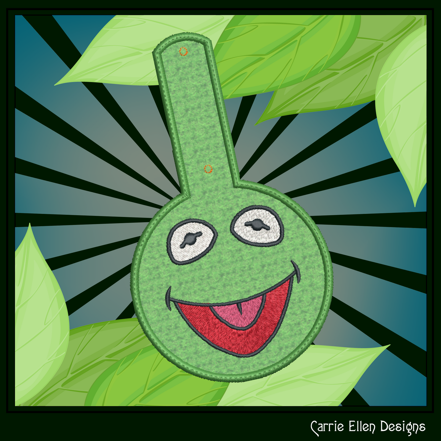 Kermit the Frog ITH Key Fob Machine Embroidery Design | Fan Favorite Muppet In-The-Hoop Key Tag (2599)