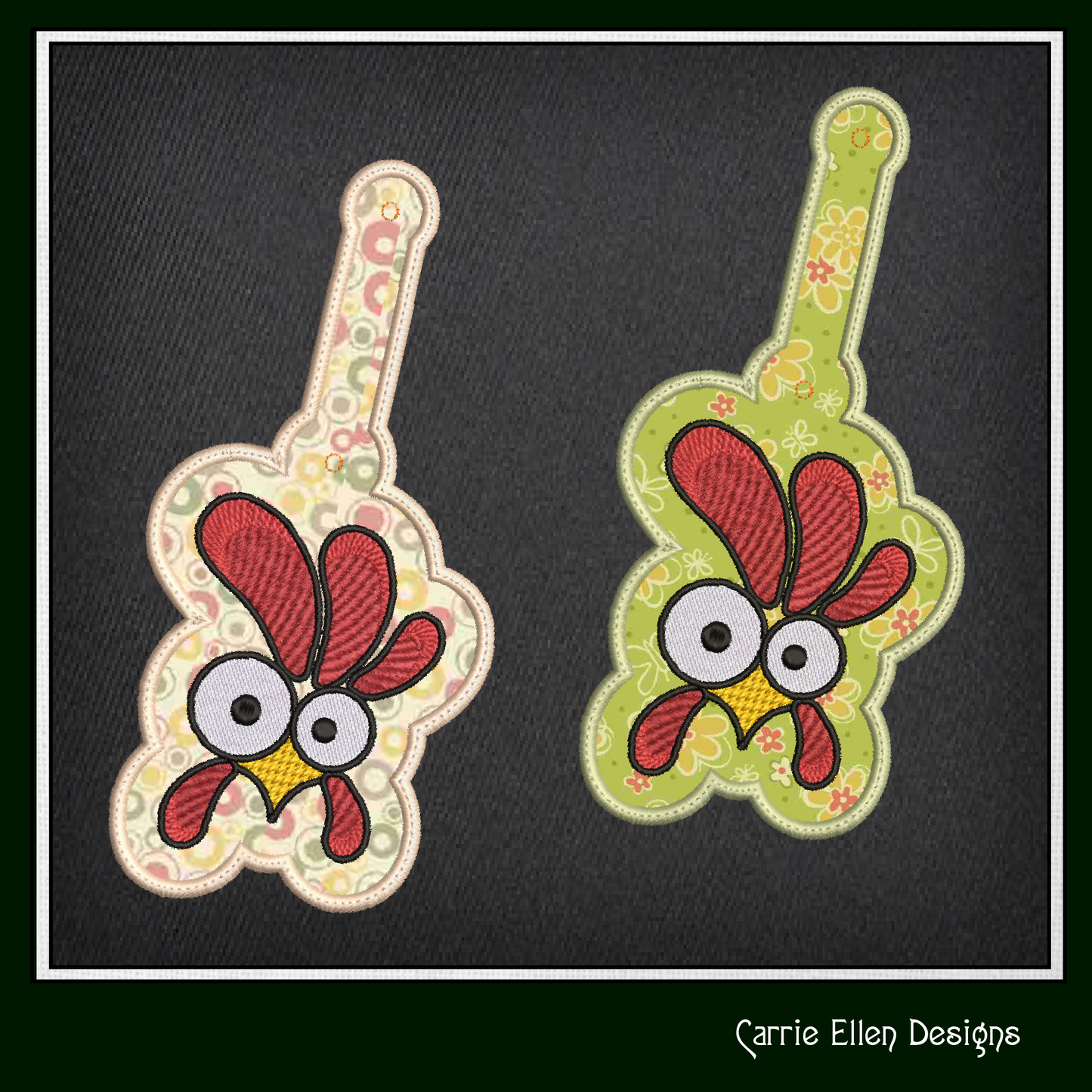 Silly Chicken ITH Key Fob Machine Embroidery Design | Funny Bird In-The-Hoop Keychain Pattern (2601)