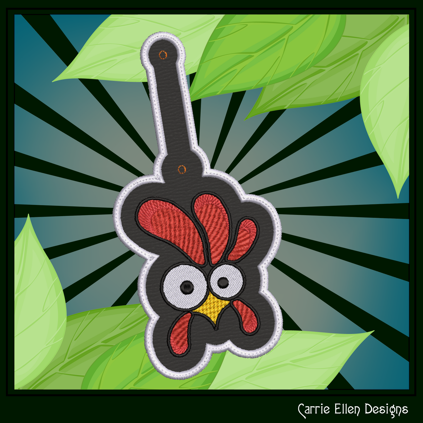 Silly Chicken ITH Key Fob Machine Embroidery Design | Funny Bird In-The-Hoop Keychain Pattern (2601)