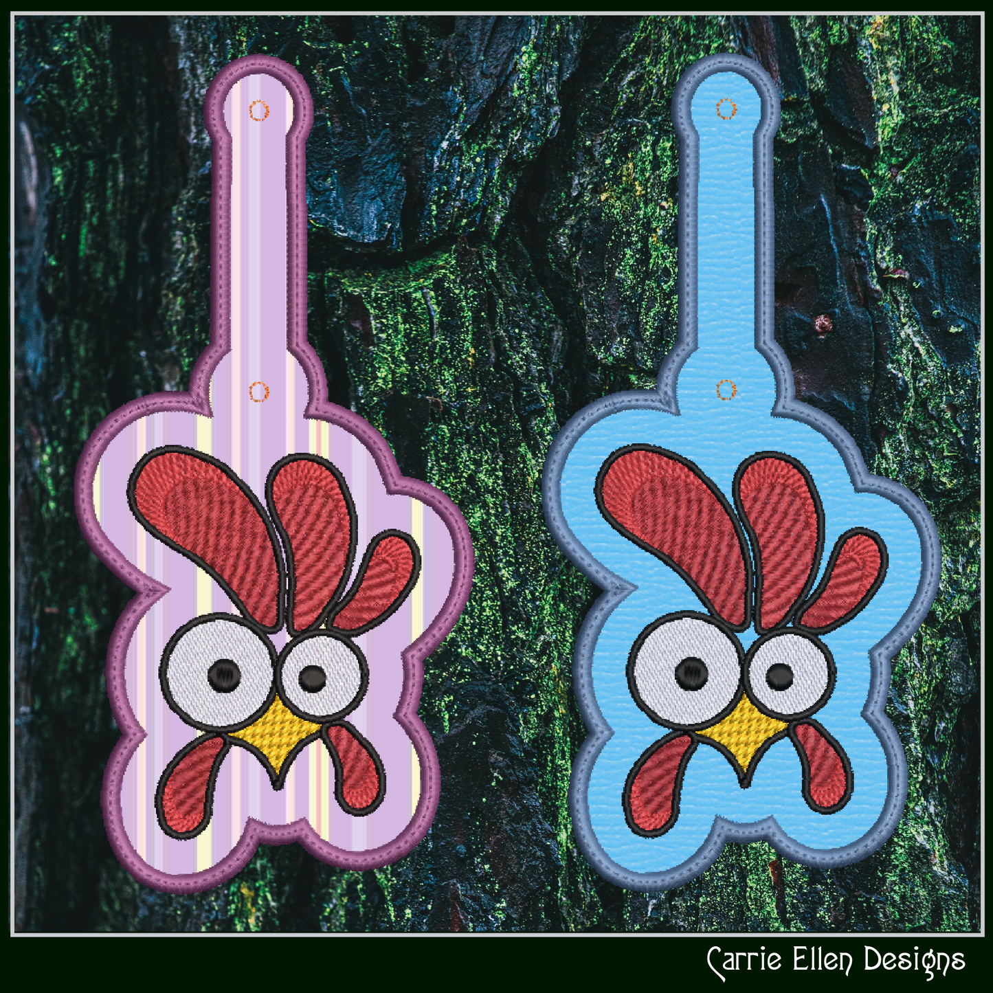 Silly Chicken ITH Key Fob Machine Embroidery Design | Funny Bird In-The-Hoop Keychain Pattern (2601)