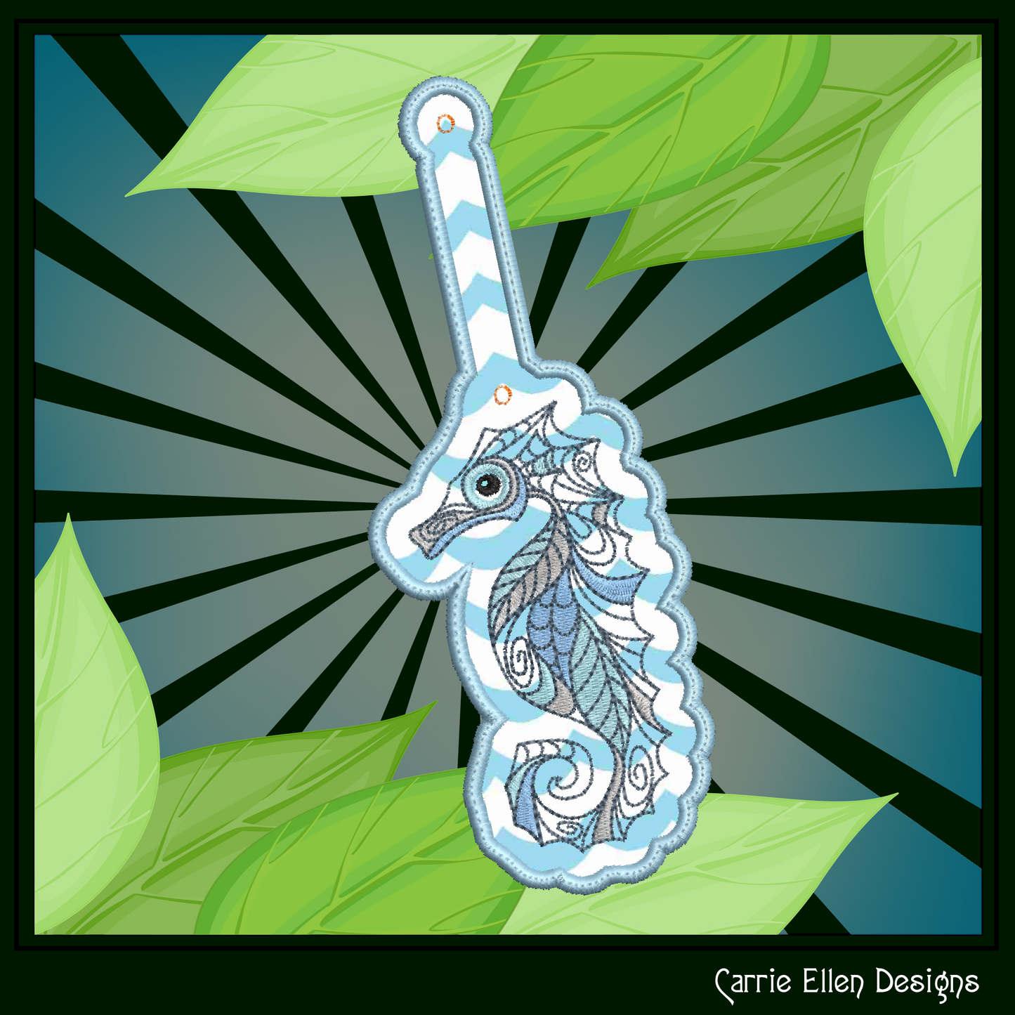 Seahorse ITH Key Fob Machine Embroidery Design | Marine Life Sea Animal In-The-Hoop Key Tag Project (2612)