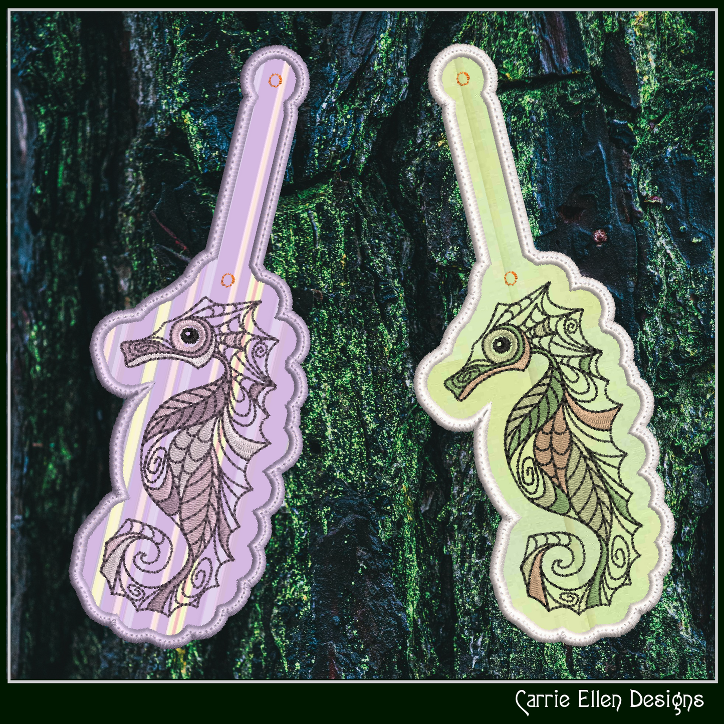 Seahorse ITH Key Fob Machine Embroidery Design | Marine Life Sea Animal In-The-Hoop Key Tag Project (2612)