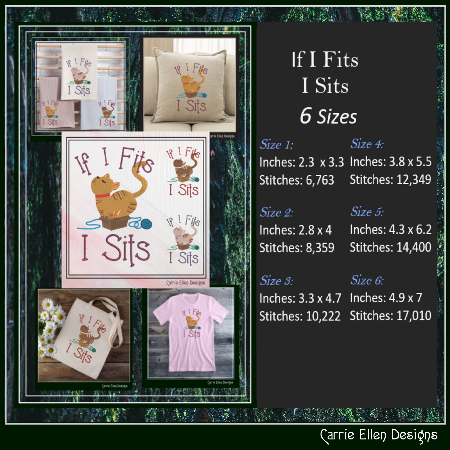 Silly Cat Machine Embroidery Saying, If I Fits I Sits Embroidery Design, Bad Cat Funny Quotes and Sayings, 6 Sizes (2615)