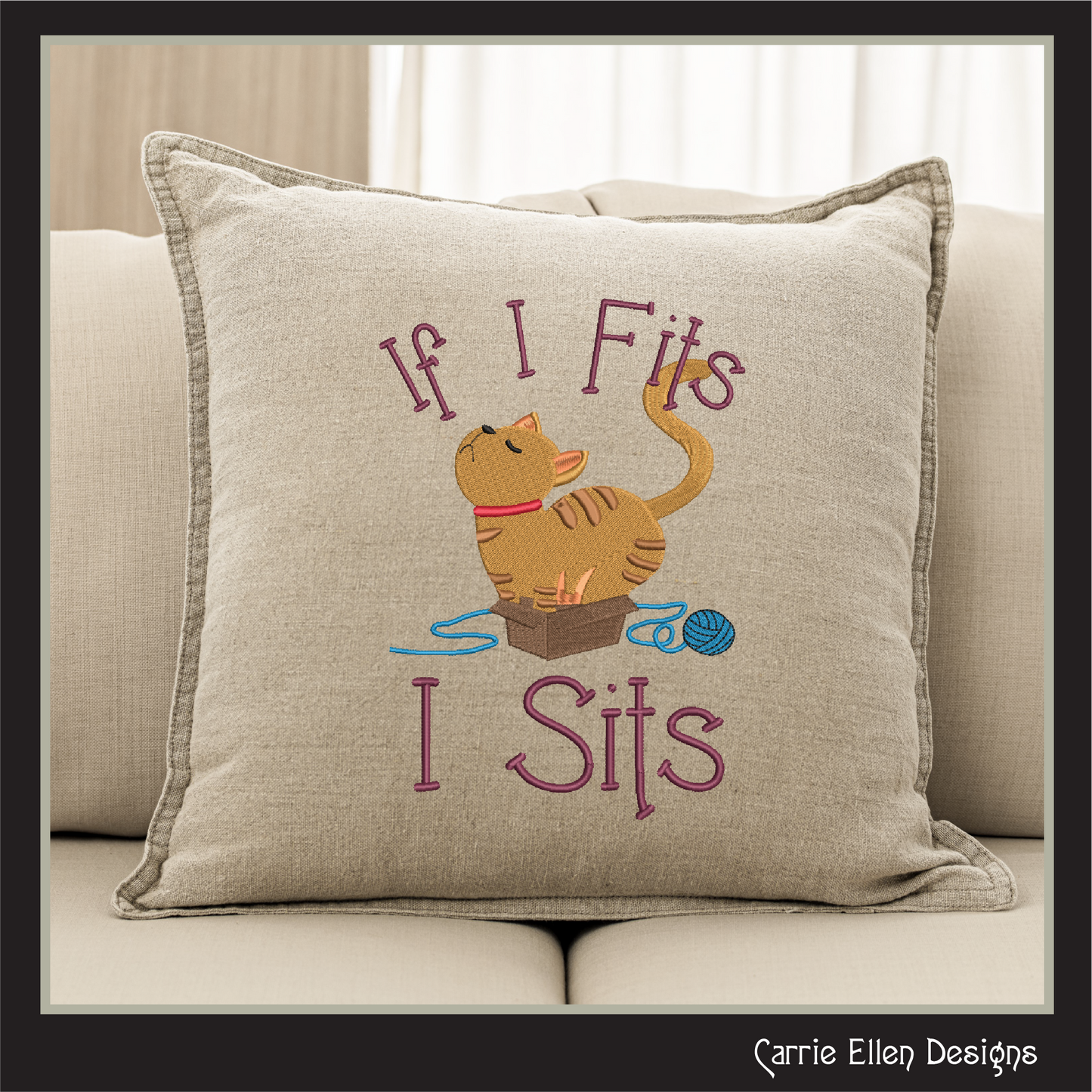 Silly Cat Machine Embroidery Saying, If I Fits I Sits Embroidery Design, Bad Cat Funny Quotes and Sayings, 6 Sizes (2615)