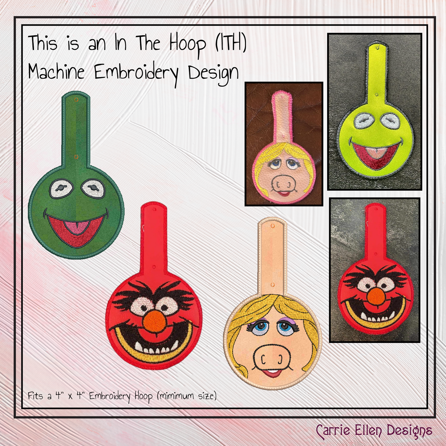 Muppet ITH Key Fob Machine Embroidery Design Bundle | 3 Individual Fan Favorite Designs In-The-Hoop Key Tag Designs (2616)