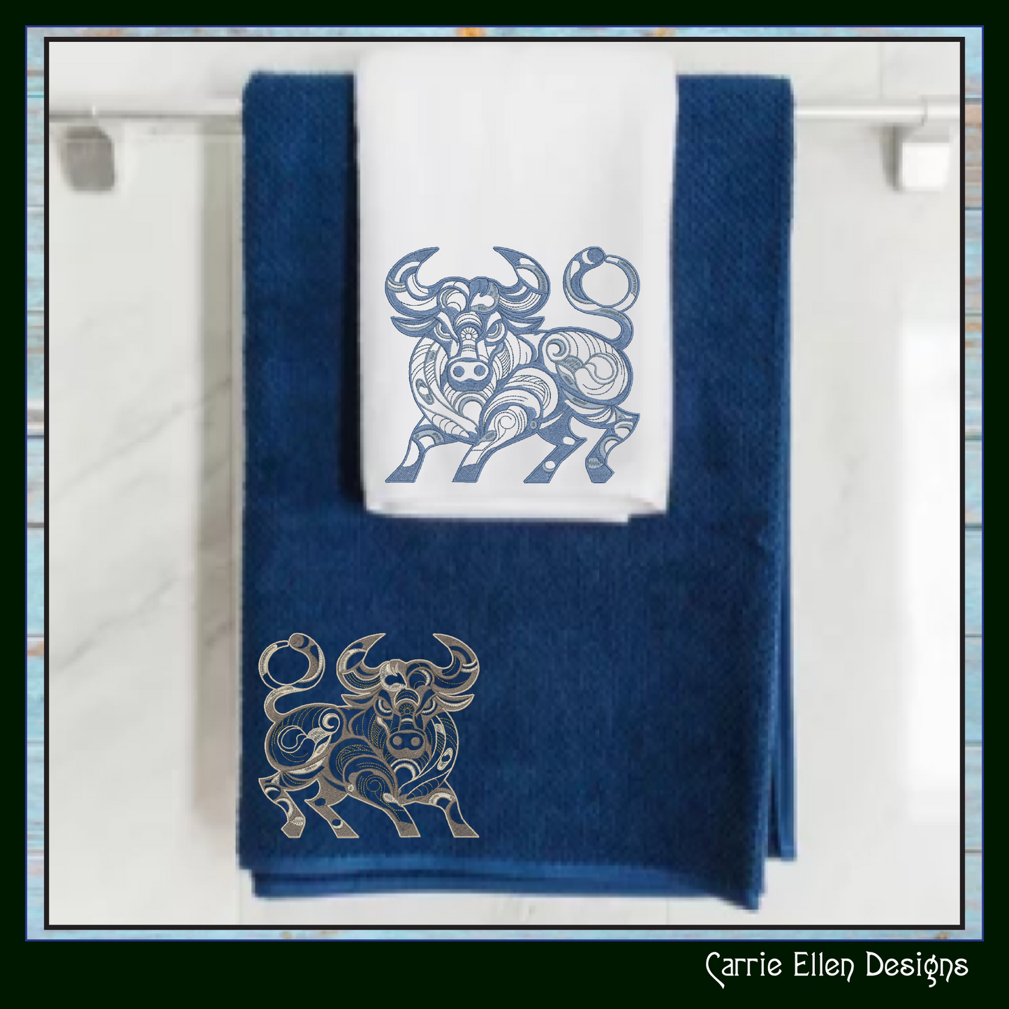 Bull Machine Embroidery Design, Artistic Horned Animal Pattern, Decorative Bull Cow, 6 Sizes (2619)