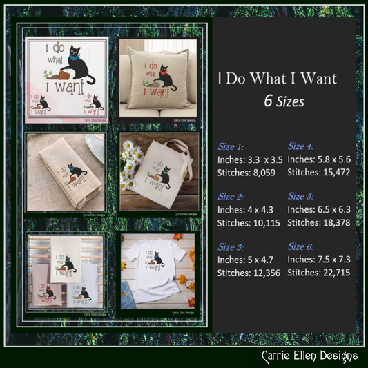 Naughty Cat Machine Embroidery Saying, I Do What I Want Embroidery Design, Bad Cat Funny Quotes and Sayings, 6 Sizes (2621)