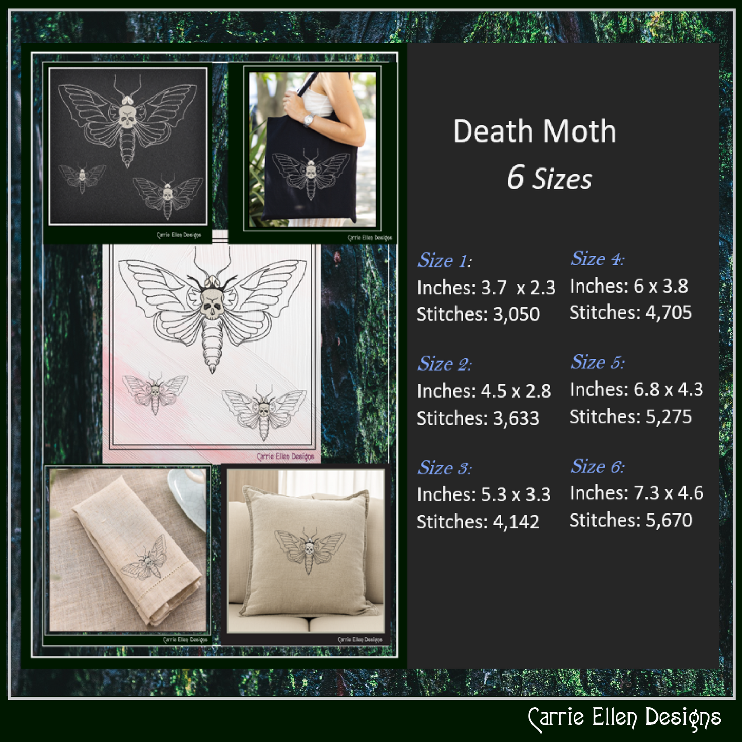 Death Moth Machine Embroidery Design – Gothic Skull Moth Pattern, Dark Aesthetic Stitch File, 6 Sizes (2624)
