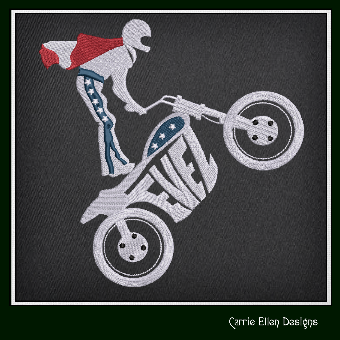 Stunt Bike and Rider Machine Embroidery Design – Extreme Sports Motocross Fan Art, 6 Sizes (2625)