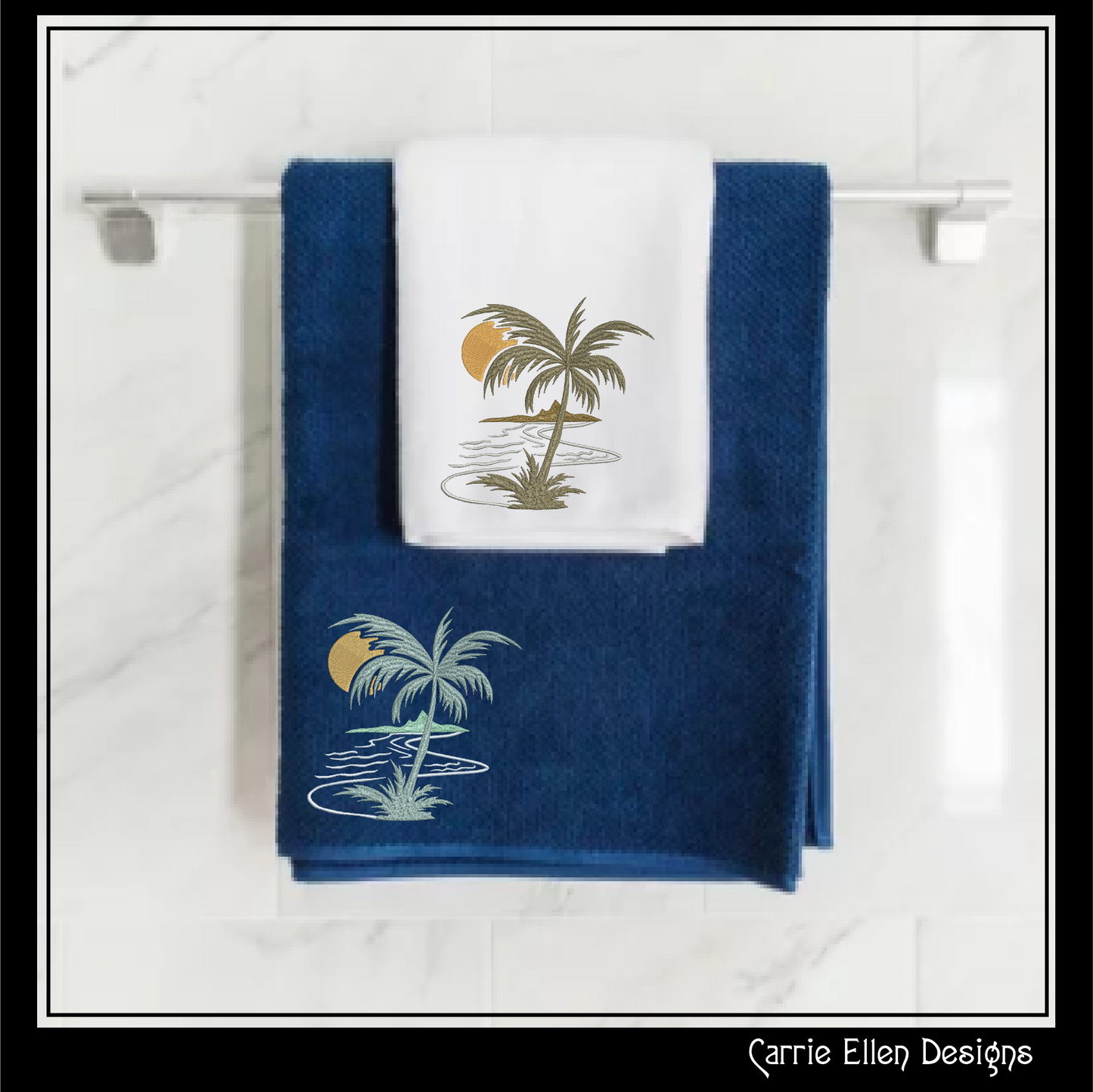 Palm Tree Sunset Machine Embroidery Design | Tropical Island Landscape | Beach Embroidery Pattern, 6 Sizes (2638)