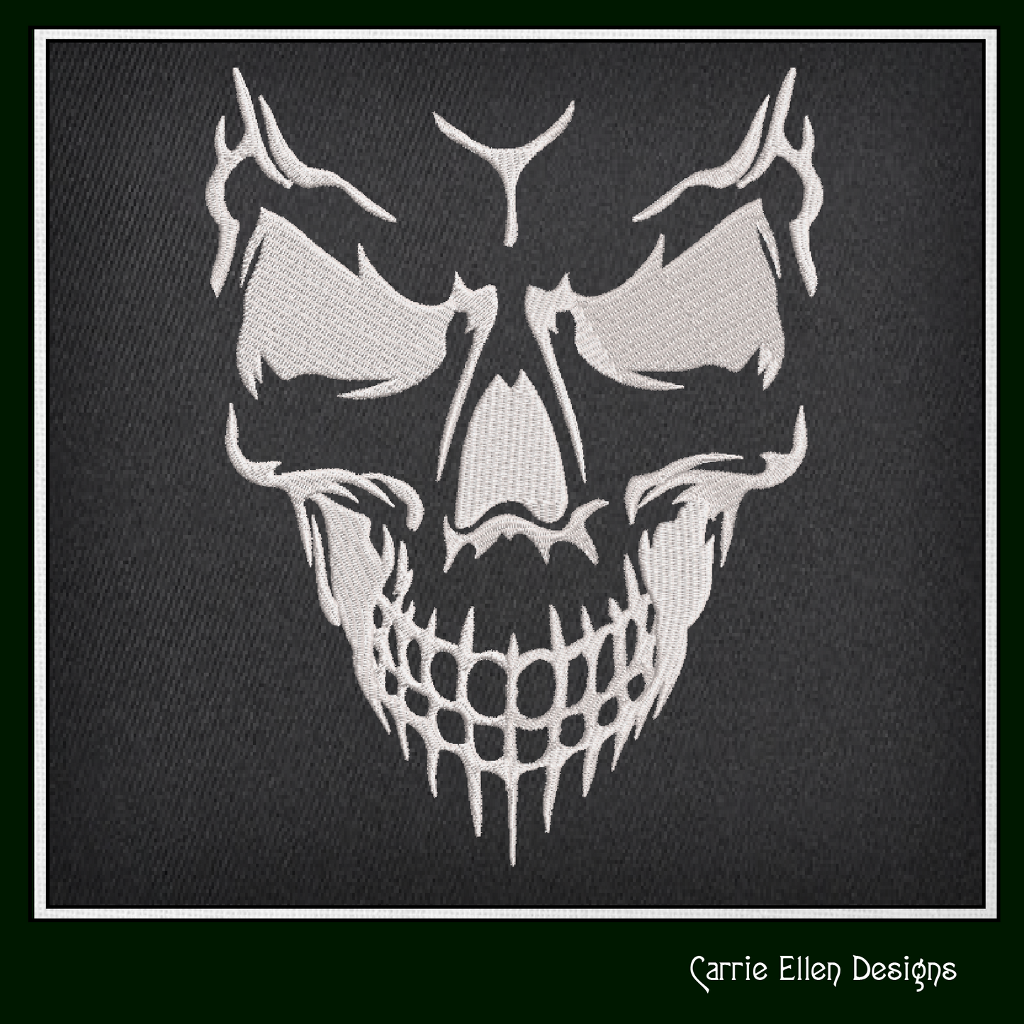 Skull Death Mask Machine Embroidery Design – Gothic Halloween Skull Pattern, 6 Sizes (2645)