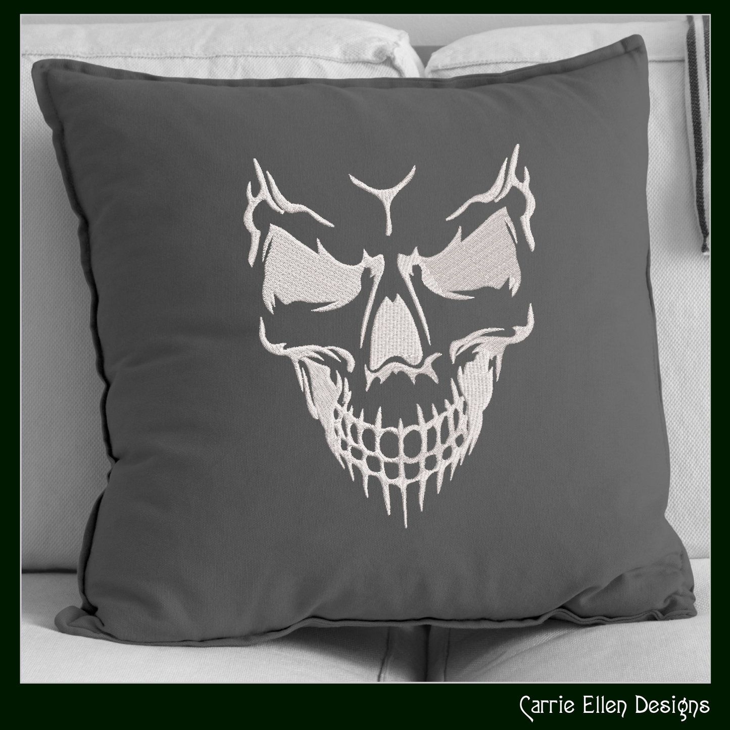 Skull Death Mask Machine Embroidery Design – Gothic Halloween Skull Pattern, 6 Sizes (2645)