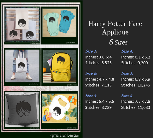 Harry Potter Profile Applique Machine Embroidery Design – Wizard Fandom Character Outline Pattern, 6 Sizes (2660)