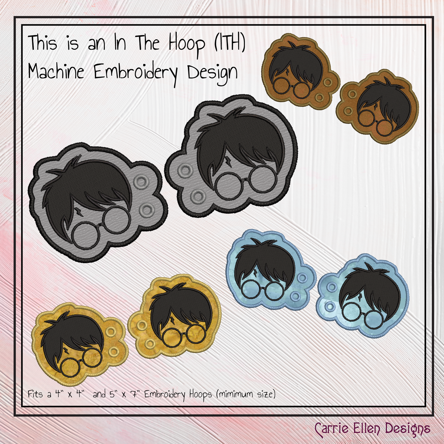 Harry Potter ITH Shoe Wing Machine Embroidery Design – In The Hoop Wizard Silhouette Shoelace Charms for Shoes and Boots – 4x4 & 5x7 Hoop (2661)