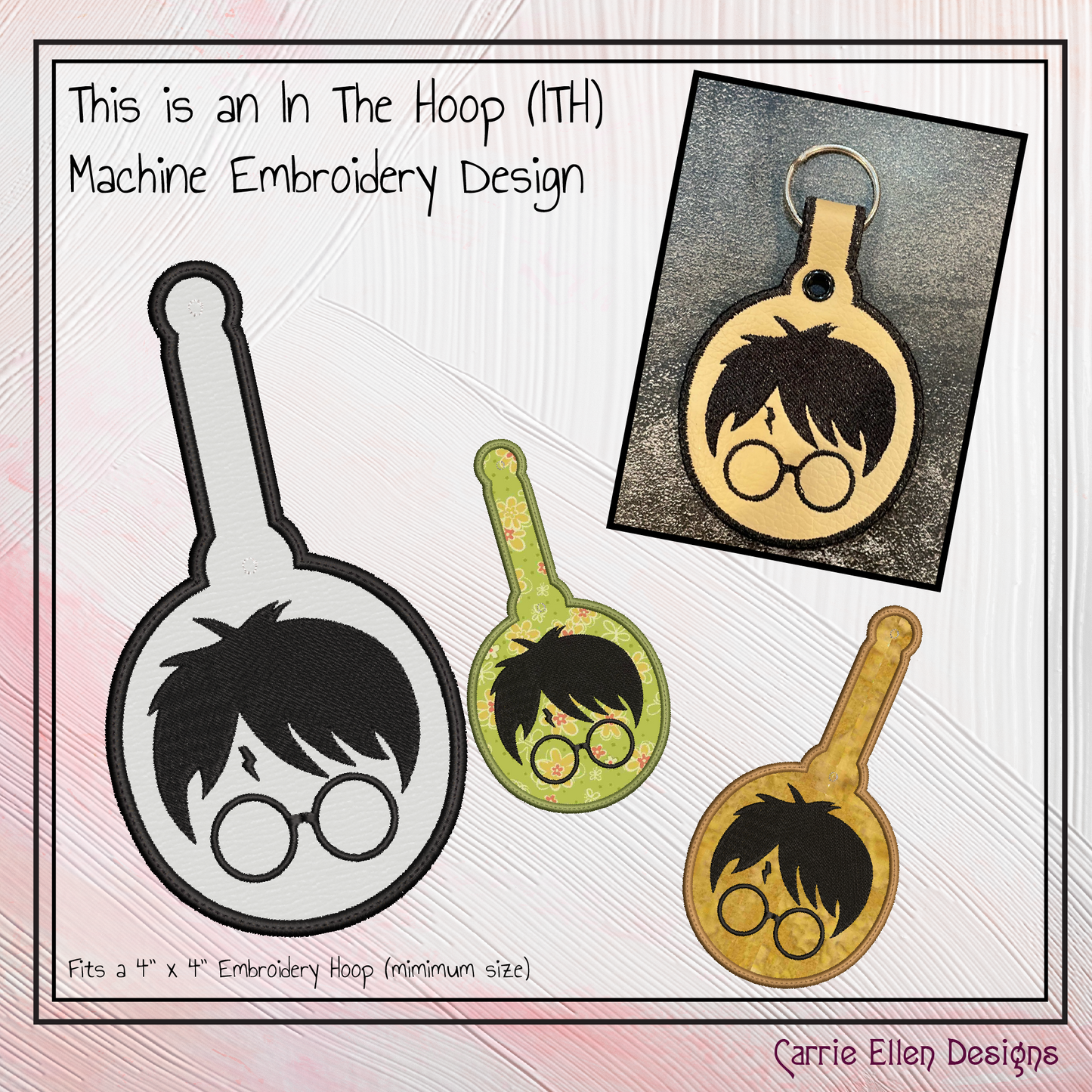 Harry Potter Profile ITH Key Tag Machine Embroidery Design – Wizard Fandom In-The-Hoop Key Fob Pattern (2662)