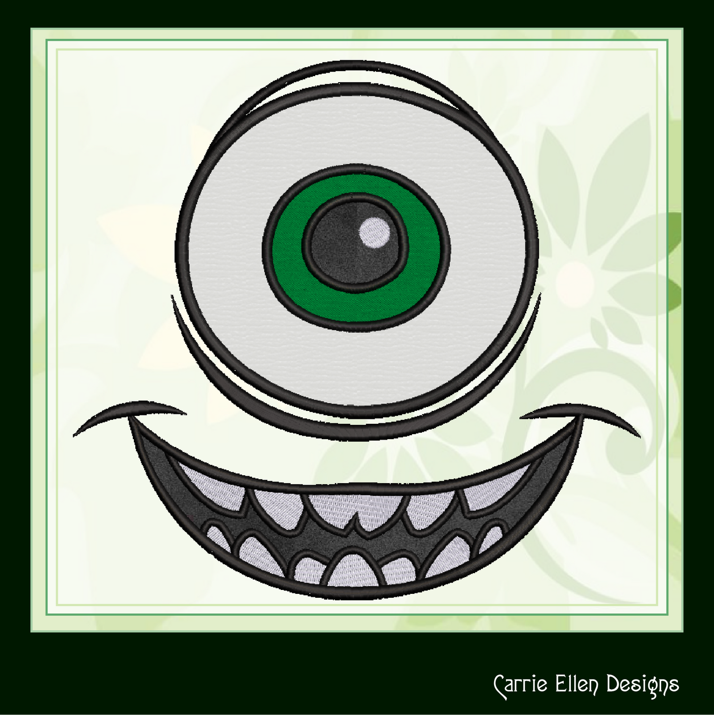 Mike Monster Character Face Applique Machine Embroidery Design | Fun Kids Stitch File, 6 sizes (2664)