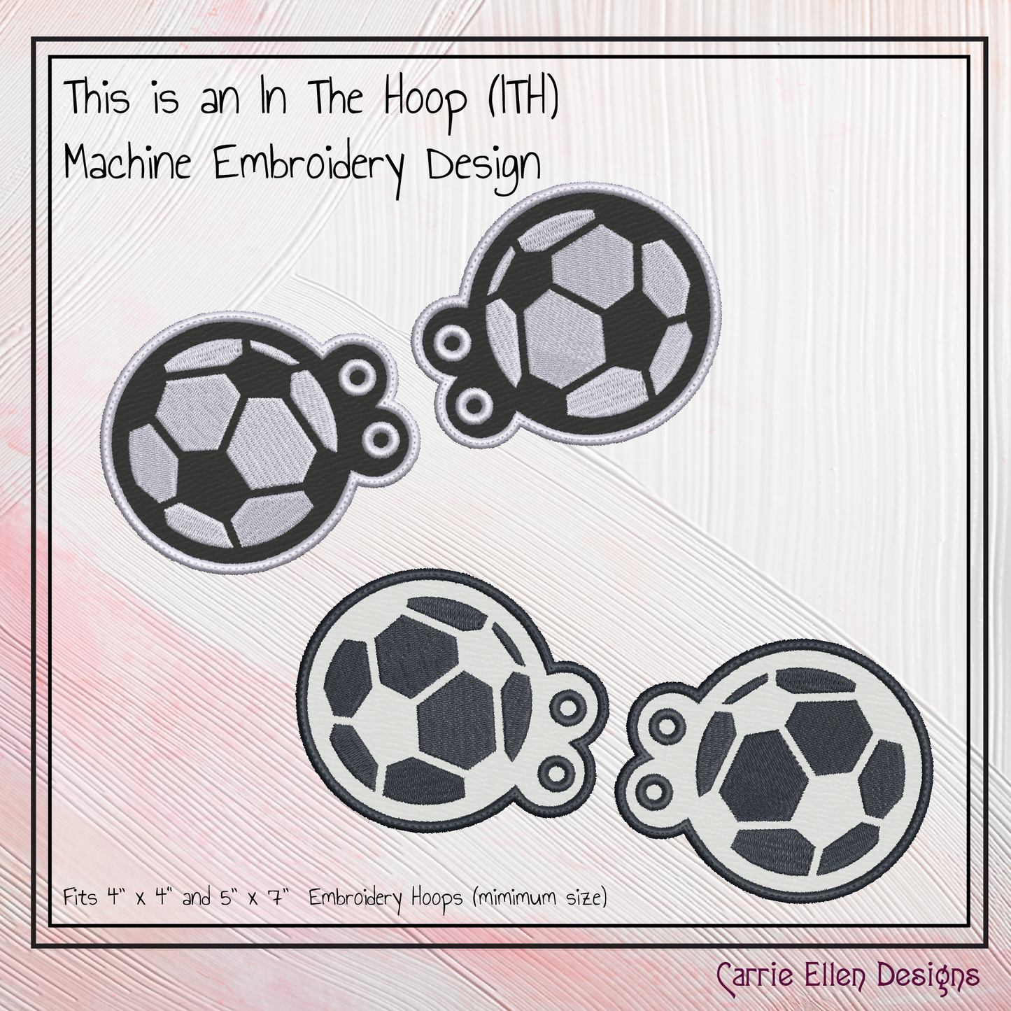 Soccer Ball ITH Shoe Wing Machine Embroidery Design – In The Hoop Sports Ball Shoelace Charms for Shoes and Boots – 4x4 & 5x7 Hoop (2668)