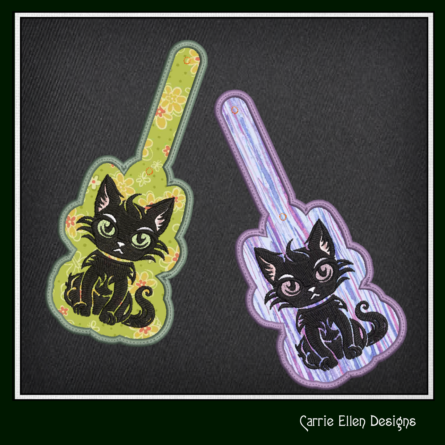 Sassy Black Cat ITH Key Fob Machine Embroidery Design | Attitude Cat Lover In-The-Hoop Key Tag (2702)