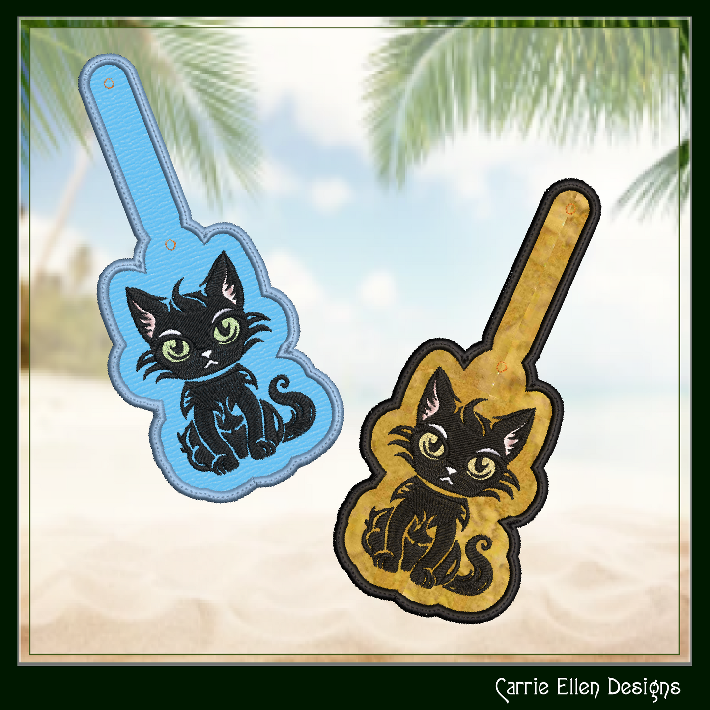 Sassy Black Cat ITH Key Fob Machine Embroidery Design | Attitude Cat Lover In-The-Hoop Key Tag (2702)