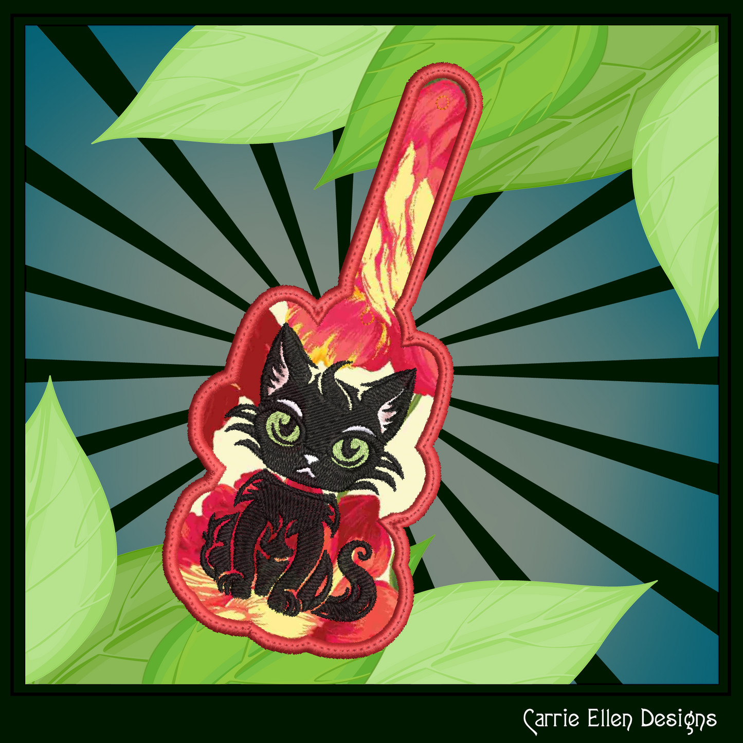 Sassy Black Cat ITH Key Fob Machine Embroidery Design | Attitude Cat Lover In-The-Hoop Key Tag (2702)