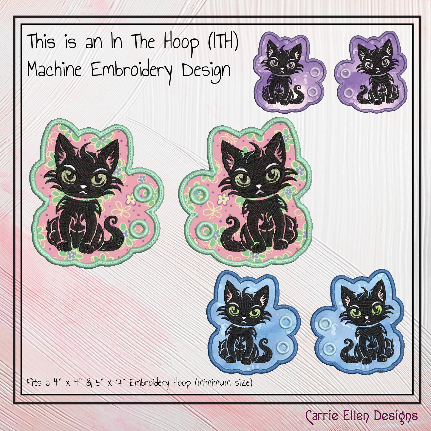 Sassy Black Cat ITH Machine Embroidery Shoe Wing Design – Black Cat with Attitude Shoe Charms – Cat Lover Fashion – 4x4 & 5x7 Hoop (2703)