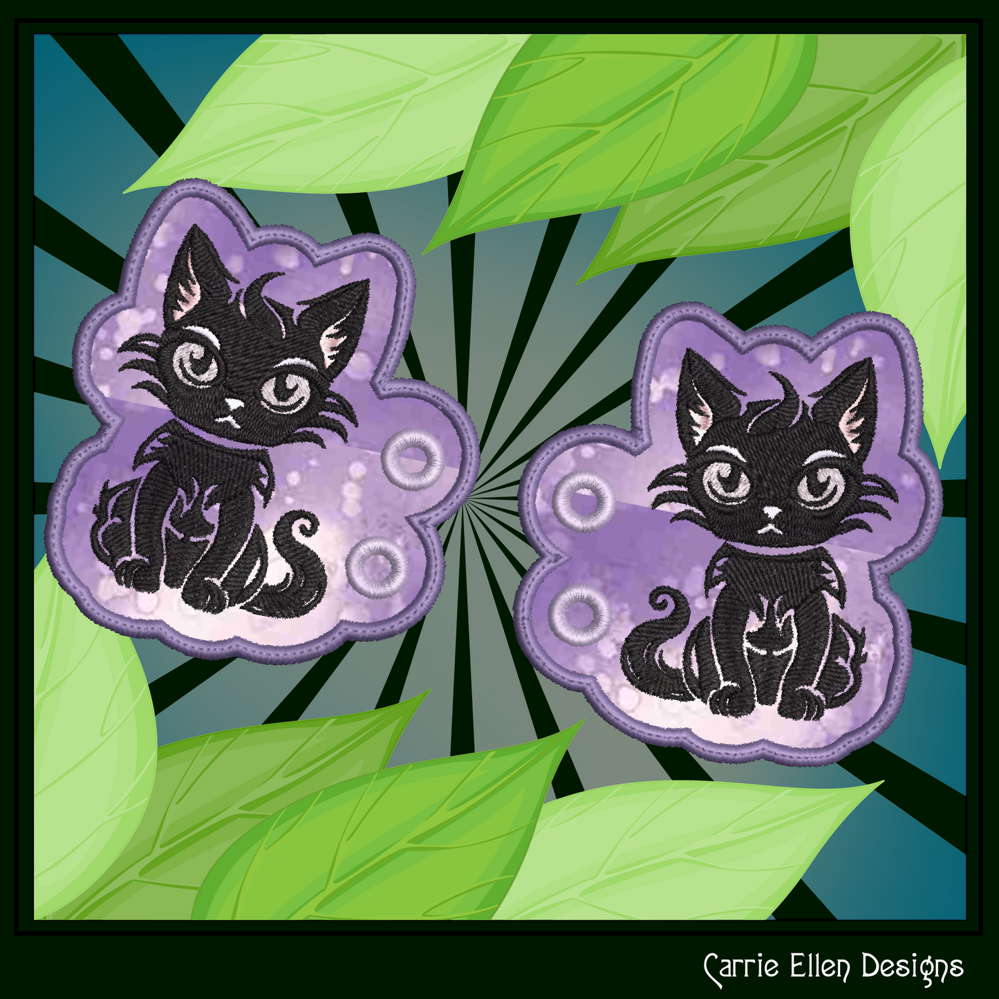 Sassy Black Cat ITH Machine Embroidery Shoe Wing Design – Black Cat with Attitude Shoe Charms – Cat Lover Fashion – 4x4 & 5x7 Hoop (2703)