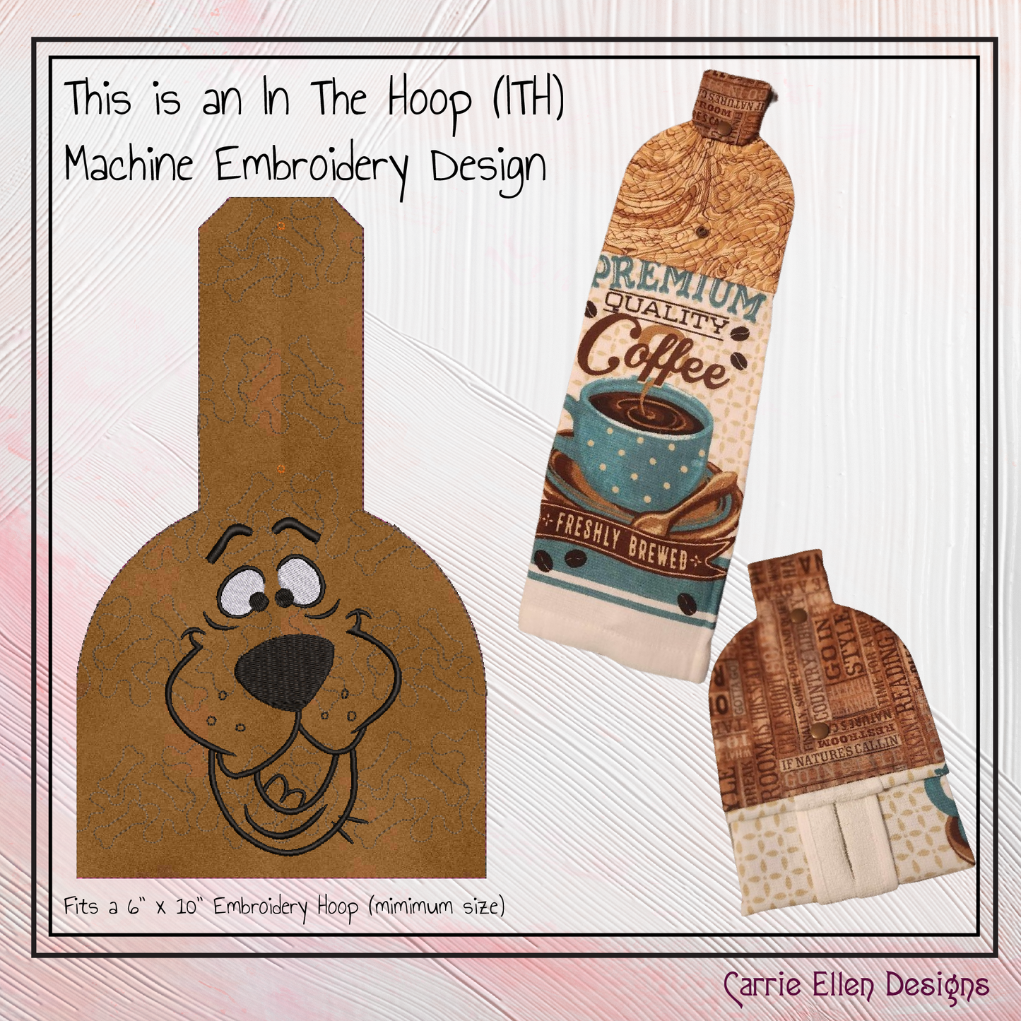 Scooby Doo ITH Towel Topper Machine Embroidery Design, In The Hoop Classic Cartoon Dog Towel Hanger (2704)