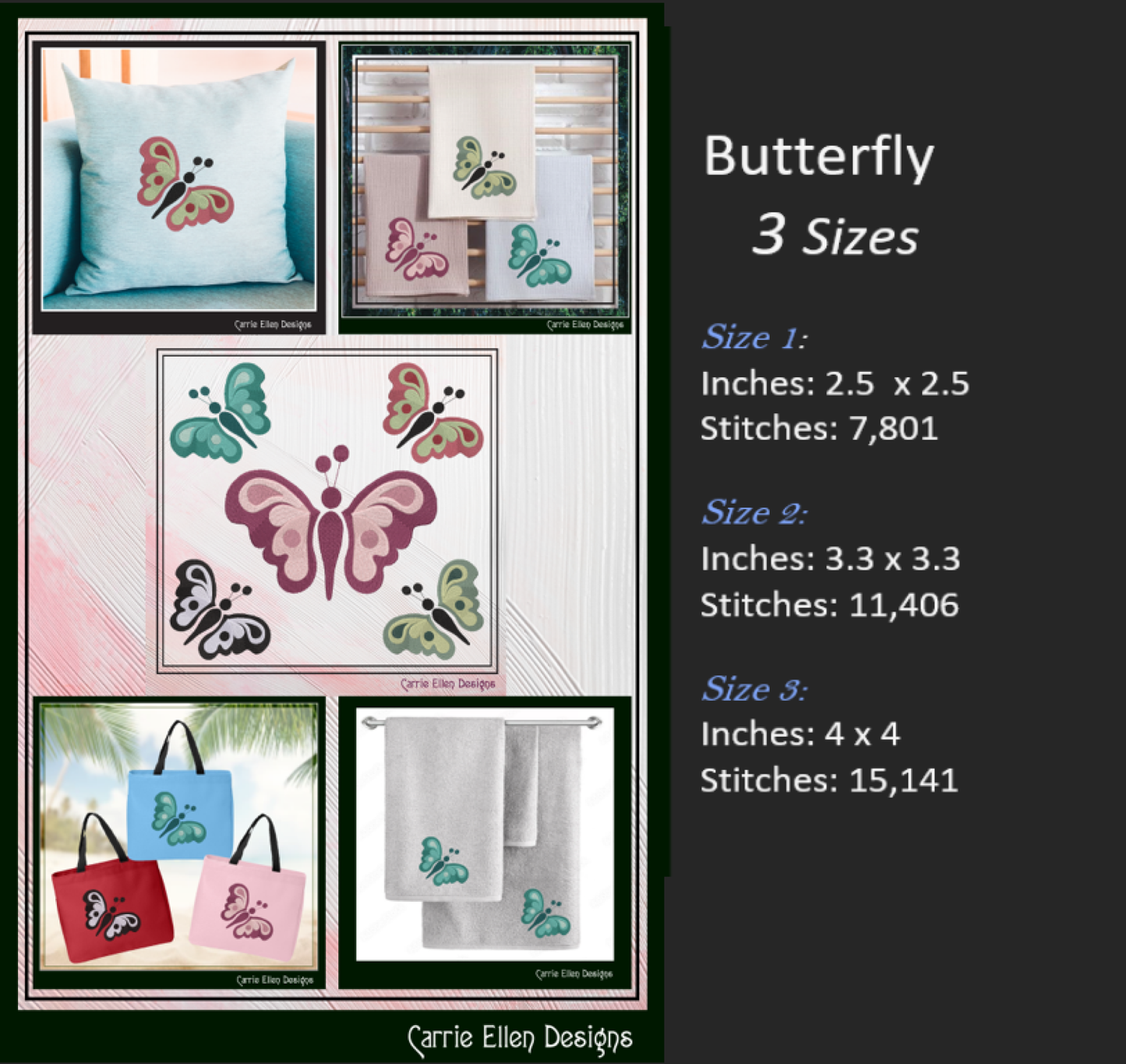 Butterfly Machine Embroidery Design, Small Tiny Butterflies, Garden Insect Embroidery Designs, 3 Sizes (2706)