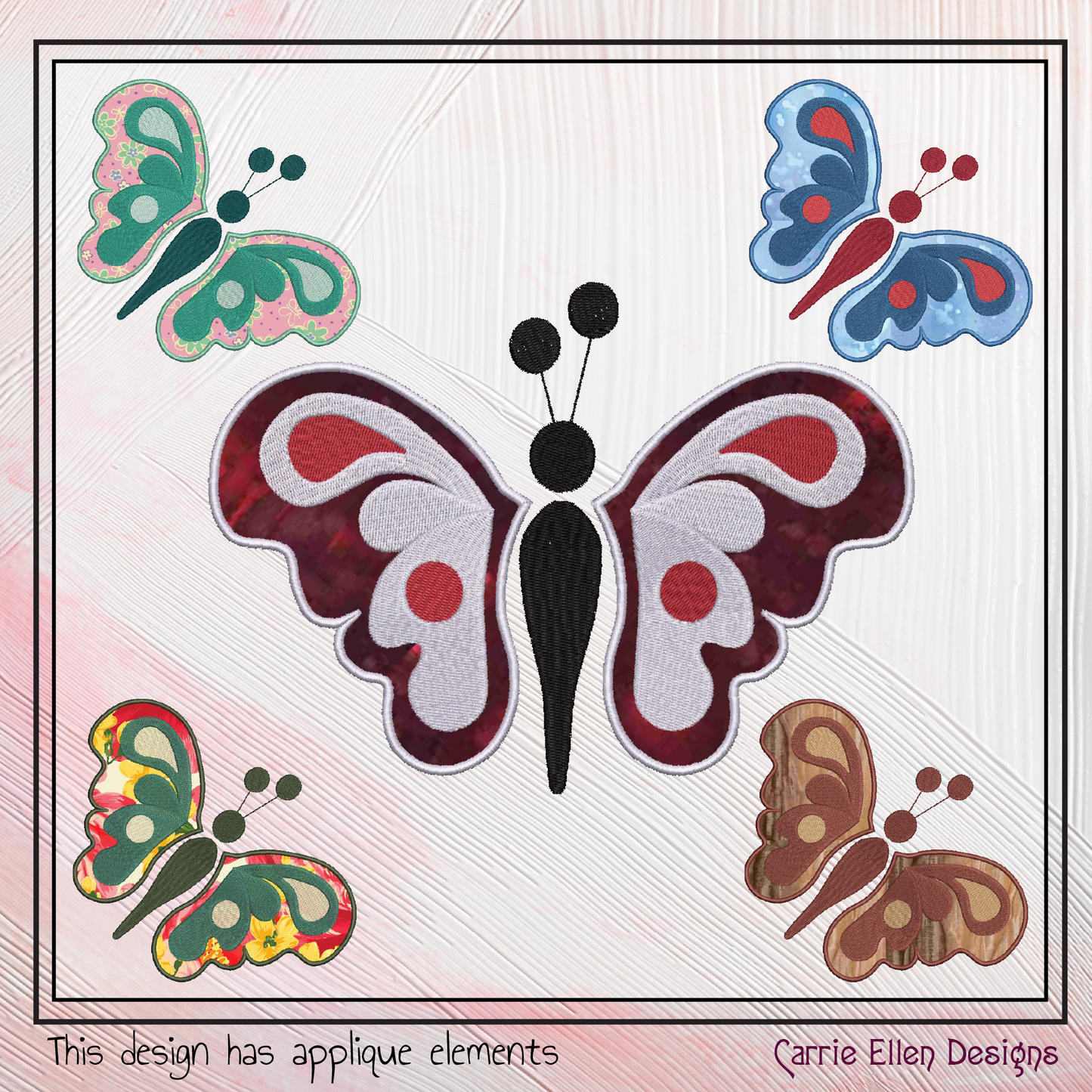 Butterfly Applique Machine Embroidery Design, Butterflies With Applique Element, Garden Insect Embroidery Designs, 4 Sizes (2707)