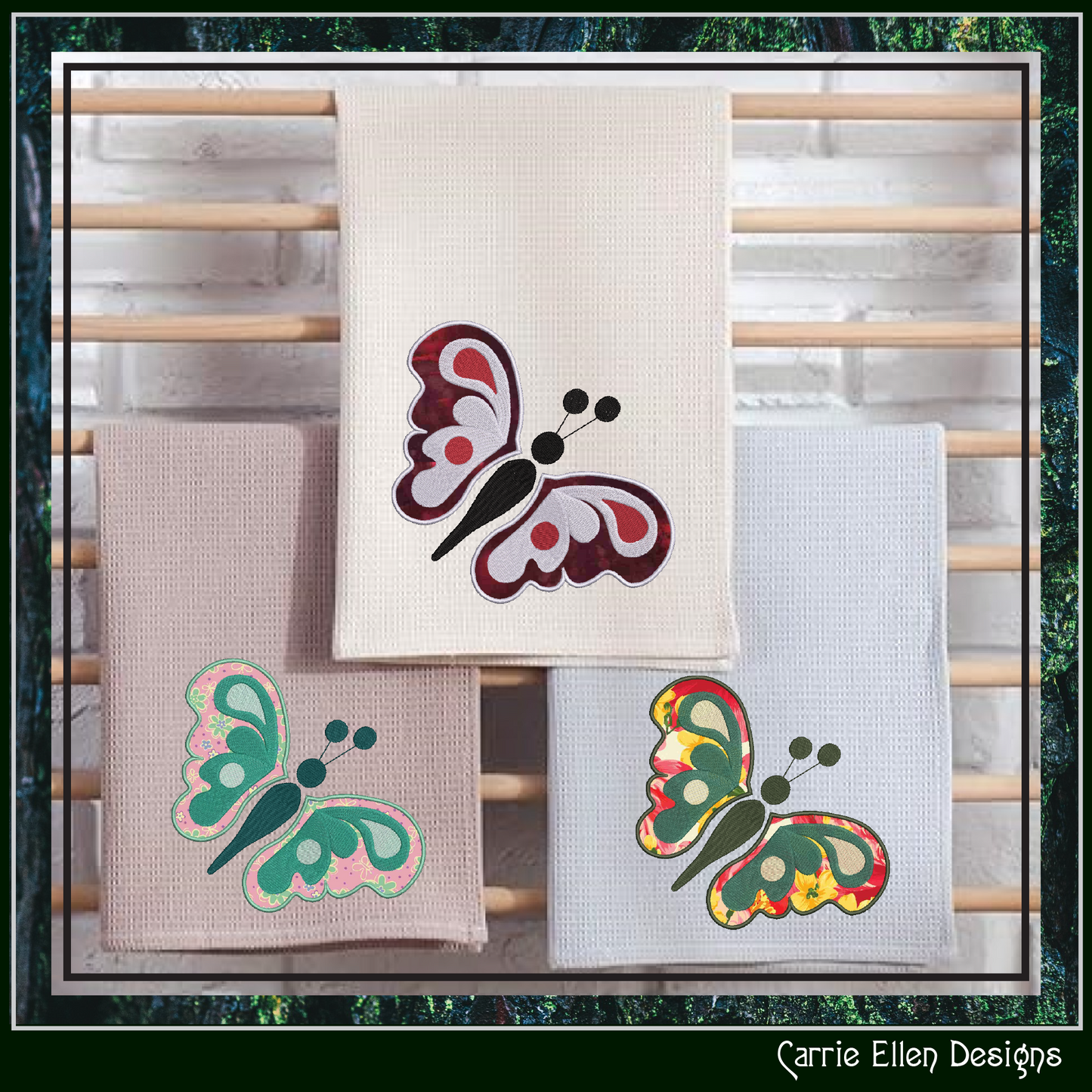 Butterfly Applique Machine Embroidery Design, Butterflies With Applique Element, Garden Insect Embroidery Designs, 4 Sizes (2707)