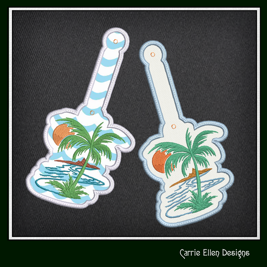 Palm Tree ITH Key Fob Machine Embroidery Design | Sunset Beach In-The-Hoop Key Tag Project (2708)