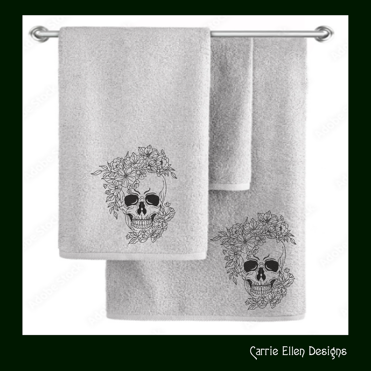 Floral Skull Embroidery Sketch Design, Leaves Wreath Skeleton Machine Embroidery Design, Halloween Line Art Embroidery, 6 Sizes (2713)