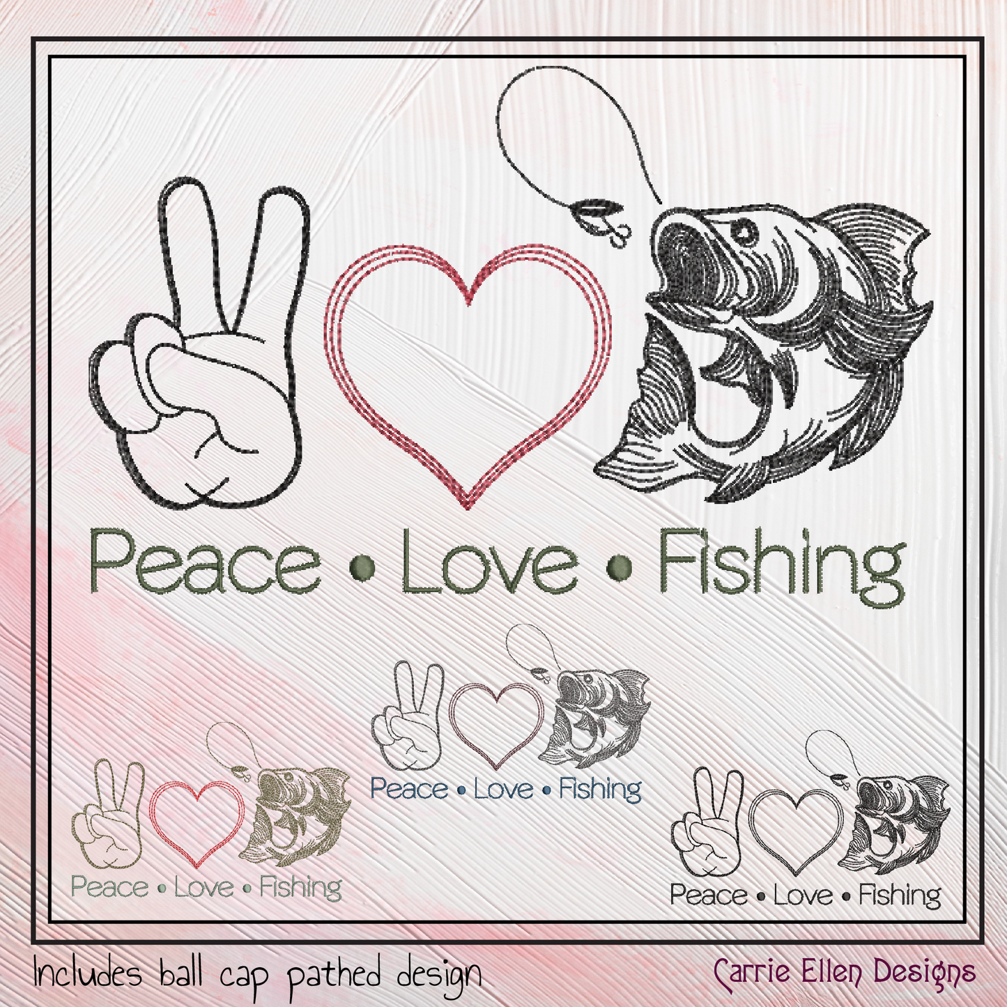 Fishing Machine Embroidery Design, Peace Love and Fishing Sayings and Quotes, Fishing Gift, 6 Sizes (2718)
