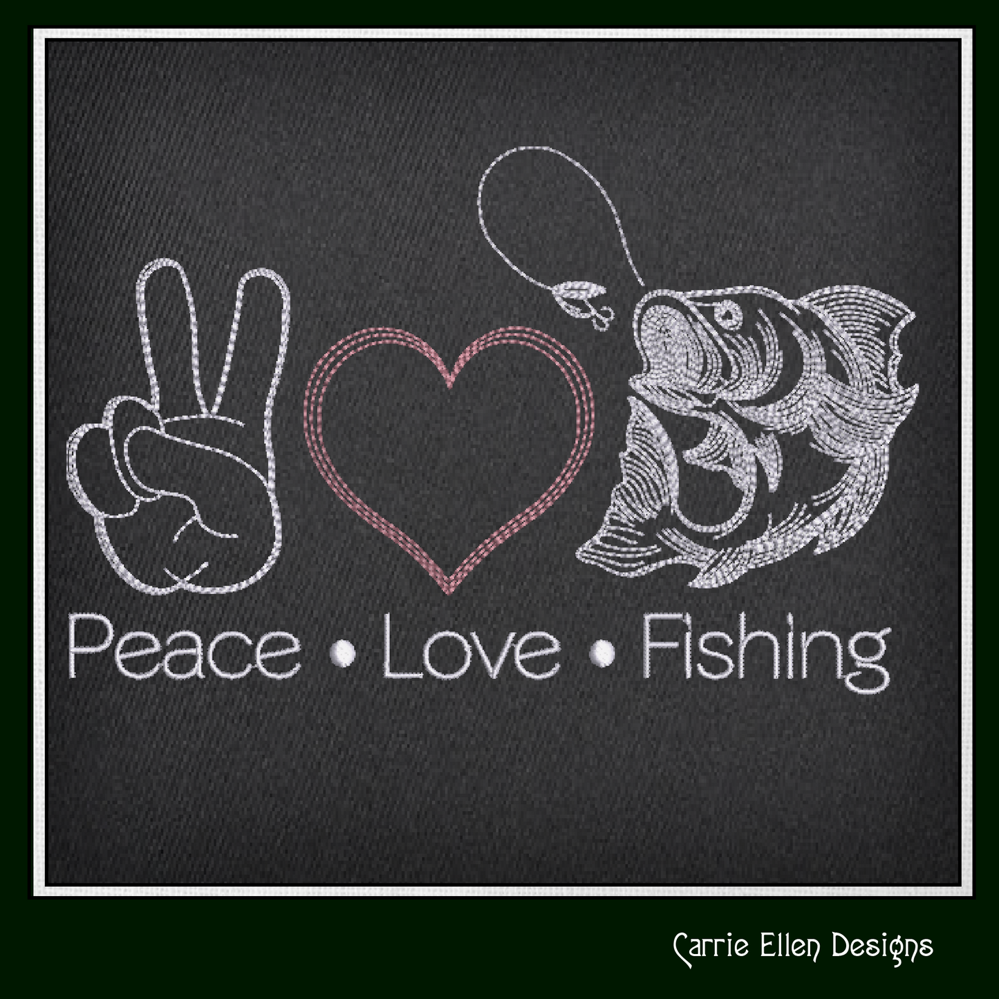Fishing Machine Embroidery Design, Peace Love and Fishing Sayings and Quotes, Fishing Gift, 6 Sizes (2718)
