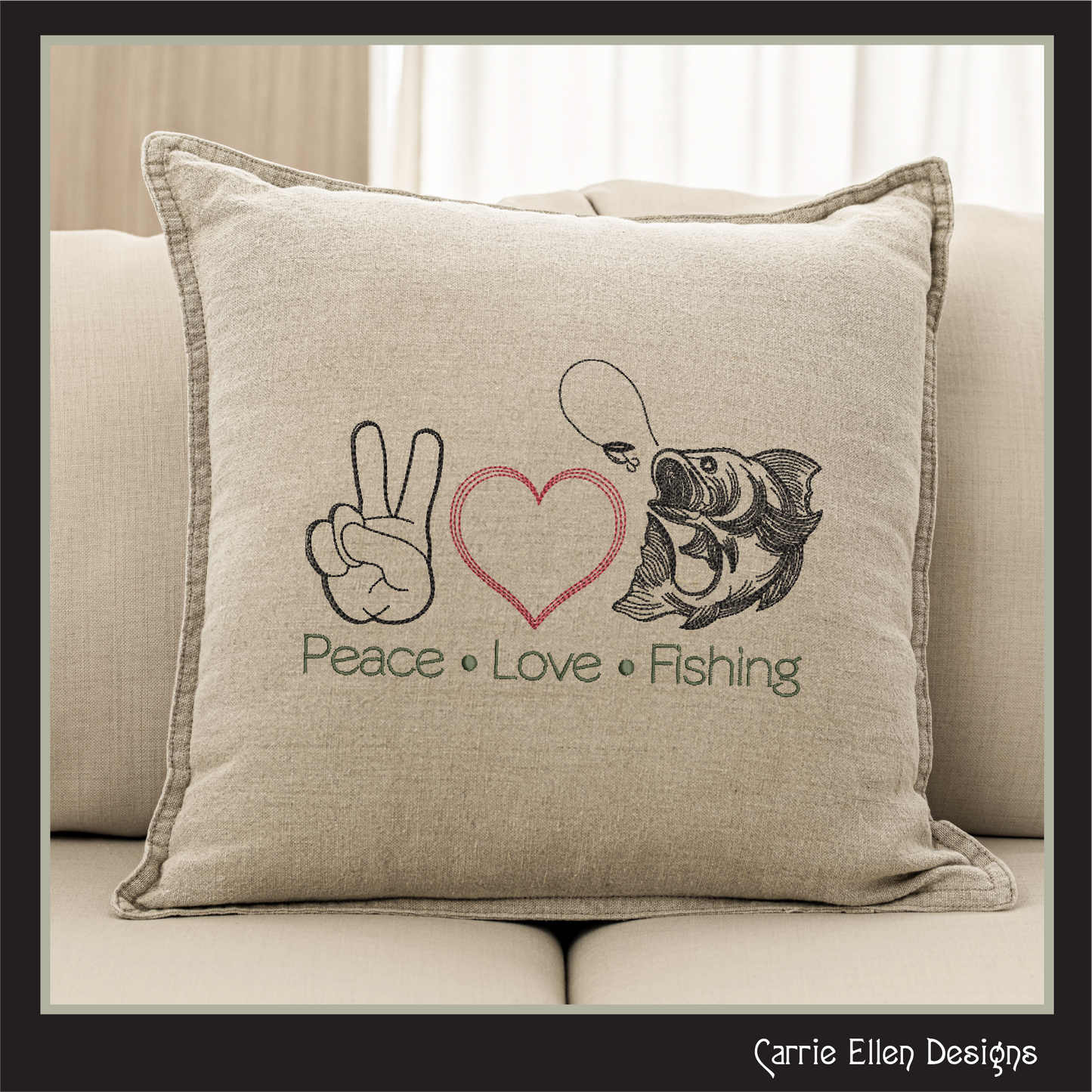 Fishing Machine Embroidery Design, Peace Love and Fishing Sayings and Quotes, Fishing Gift, 6 Sizes (2718)