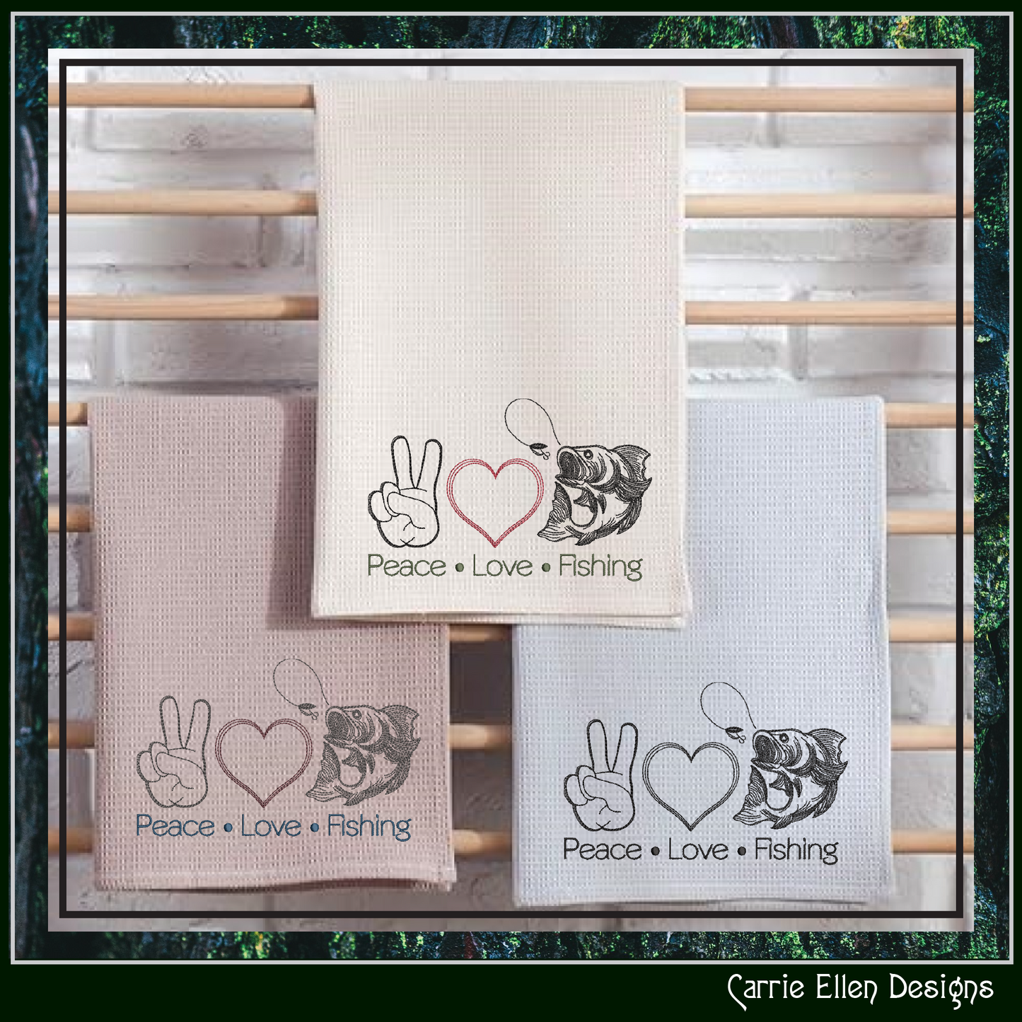 Fishing Machine Embroidery Design, Peace Love and Fishing Sayings and Quotes, Fishing Gift, 6 Sizes (2718)