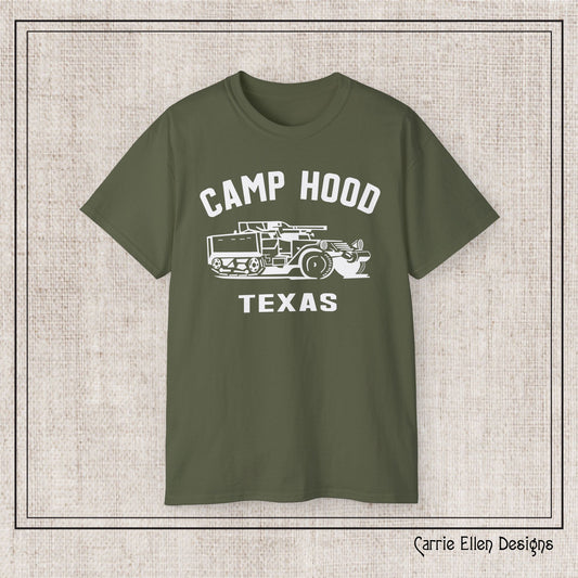 Camp Hood Short Sleeve T-Shirt – Vintage WWII Military Camp Design – Heavyweight 100% Cotton Tee (P-6033)