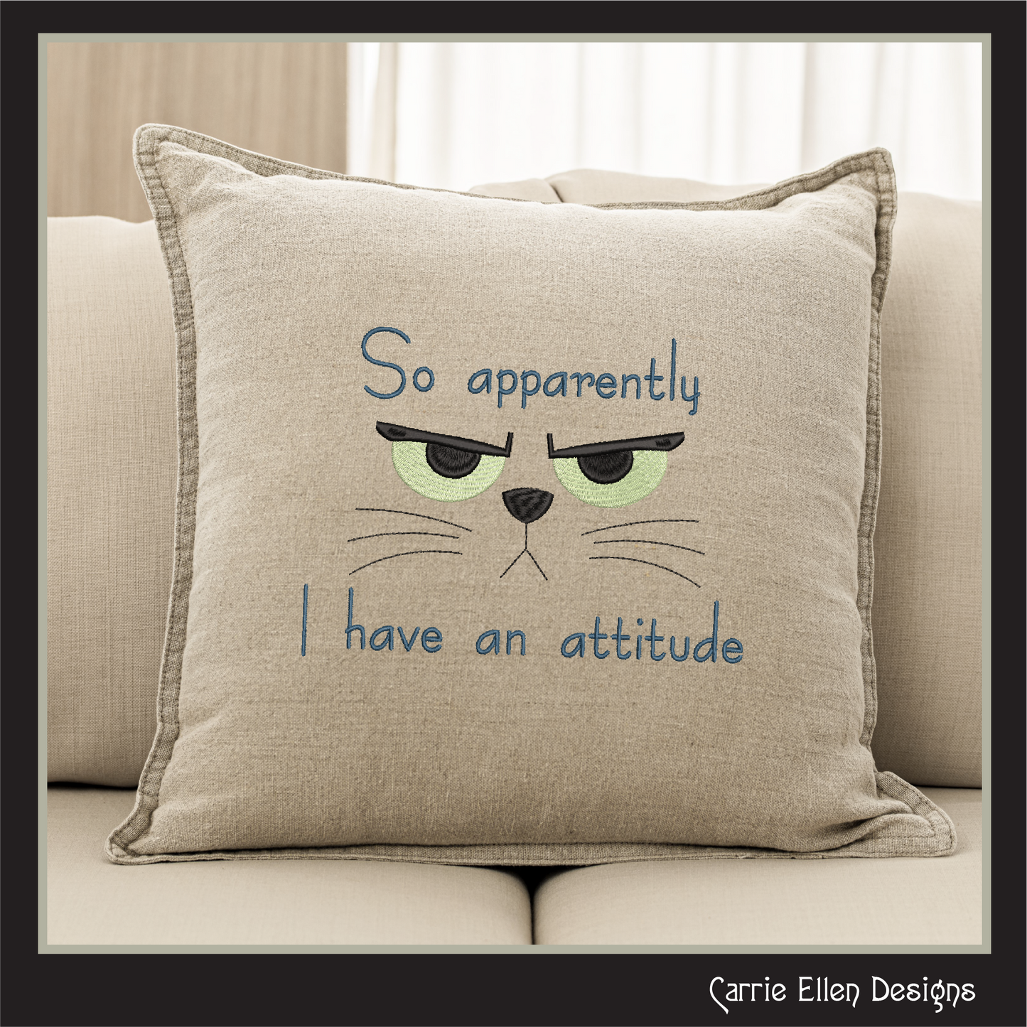 Snarky Cat Saying Machine Embroidery Design, Apparently I have an Attitude Quote, Sassy Cat Lover Design, 6 Sizes (2721)
