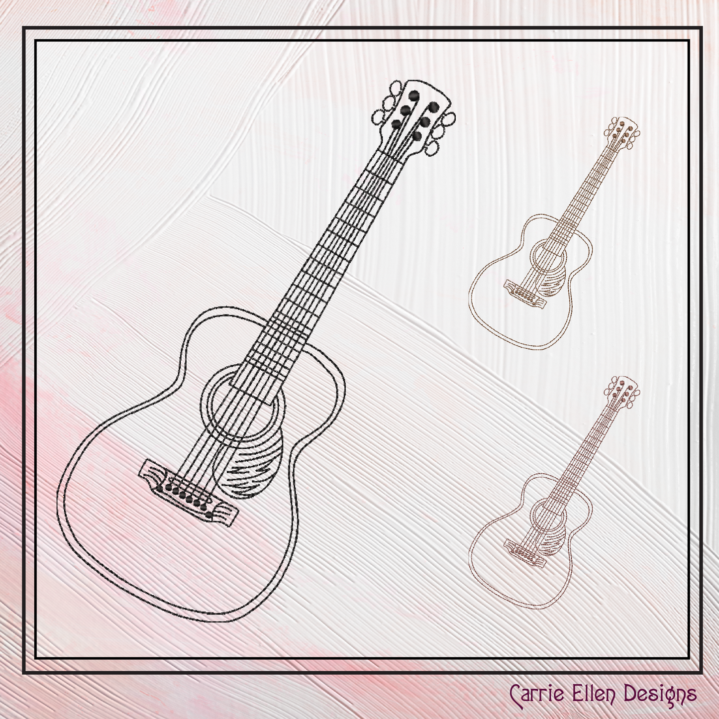 Guitar Machine Embroidery Design, Acoustic Guitar Line Art, Musical Instrument Outline, 6 Sizes (2725)