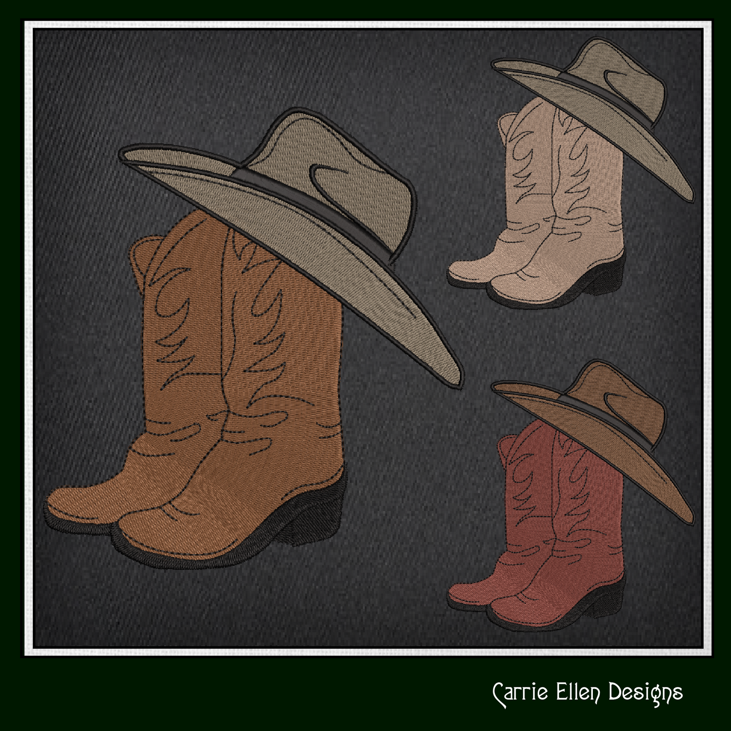 Cowboy Hat and Boots Machine Embroidery Design | Western Embroidery File | Country Cowboy Stitch Pattern | Rustic Ranch Decor, 6 Sizes (2729)