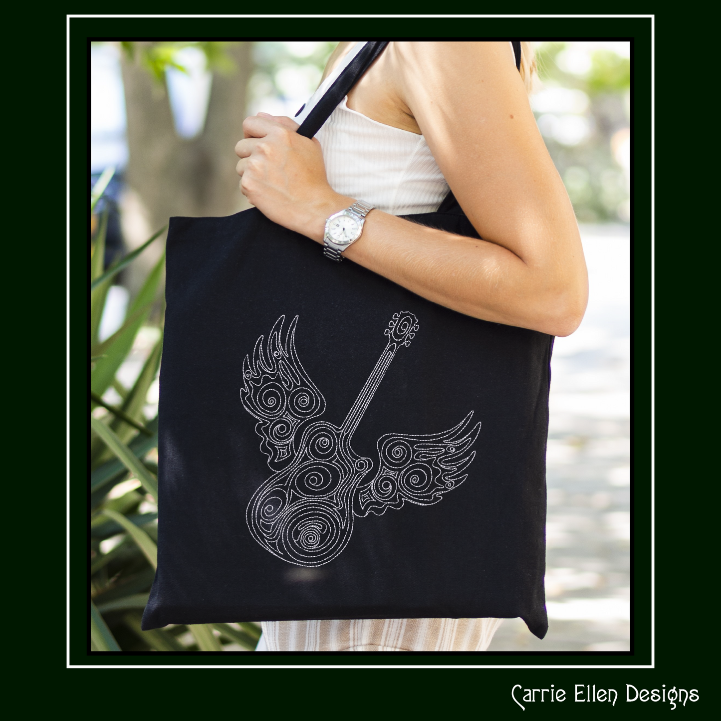 Winged Ornamental Guitar Machine Embroidery Design | Fantasy Guitar Embroidery File | Decorative Music Art Stitch Pattern | Rock & Country Embroidery, 6 Sizes (2732)